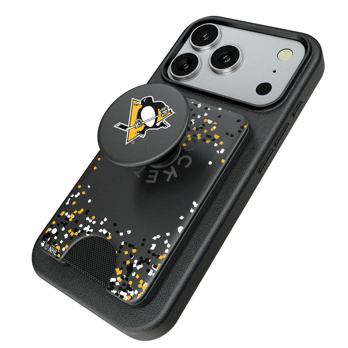 Pittsburgh Penguins Confetti Popsockets Wallet Magnetic - Isometric View