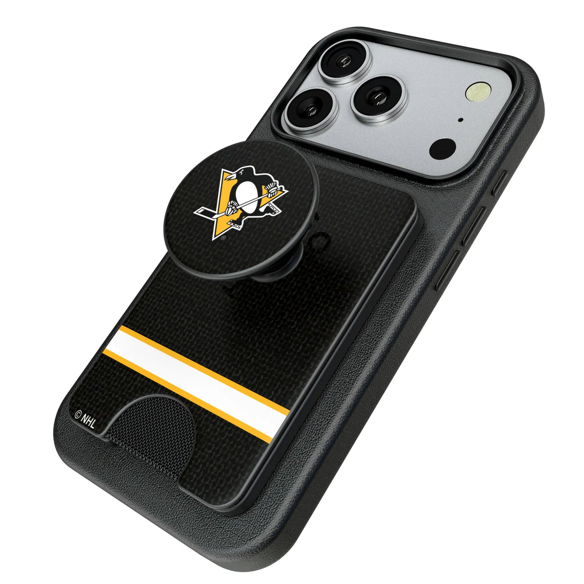 Pittsburgh Penguins Endzone Solid Popsockets Wallet Magnetic - Isometric View