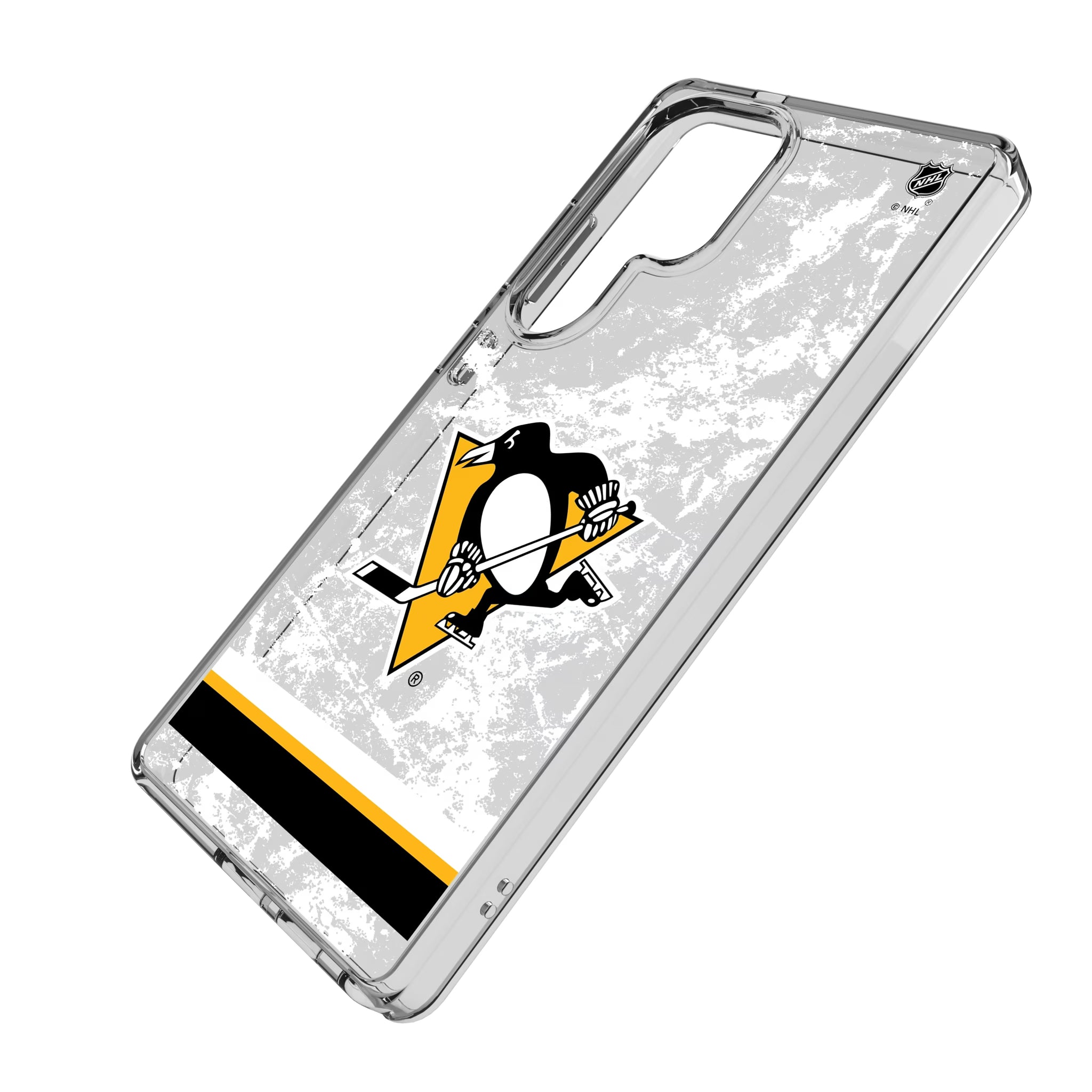 Pittsburgh Penguins Ice Stripe Galaxy Clear Phone Case for Samsung Galaxy - Isometric View