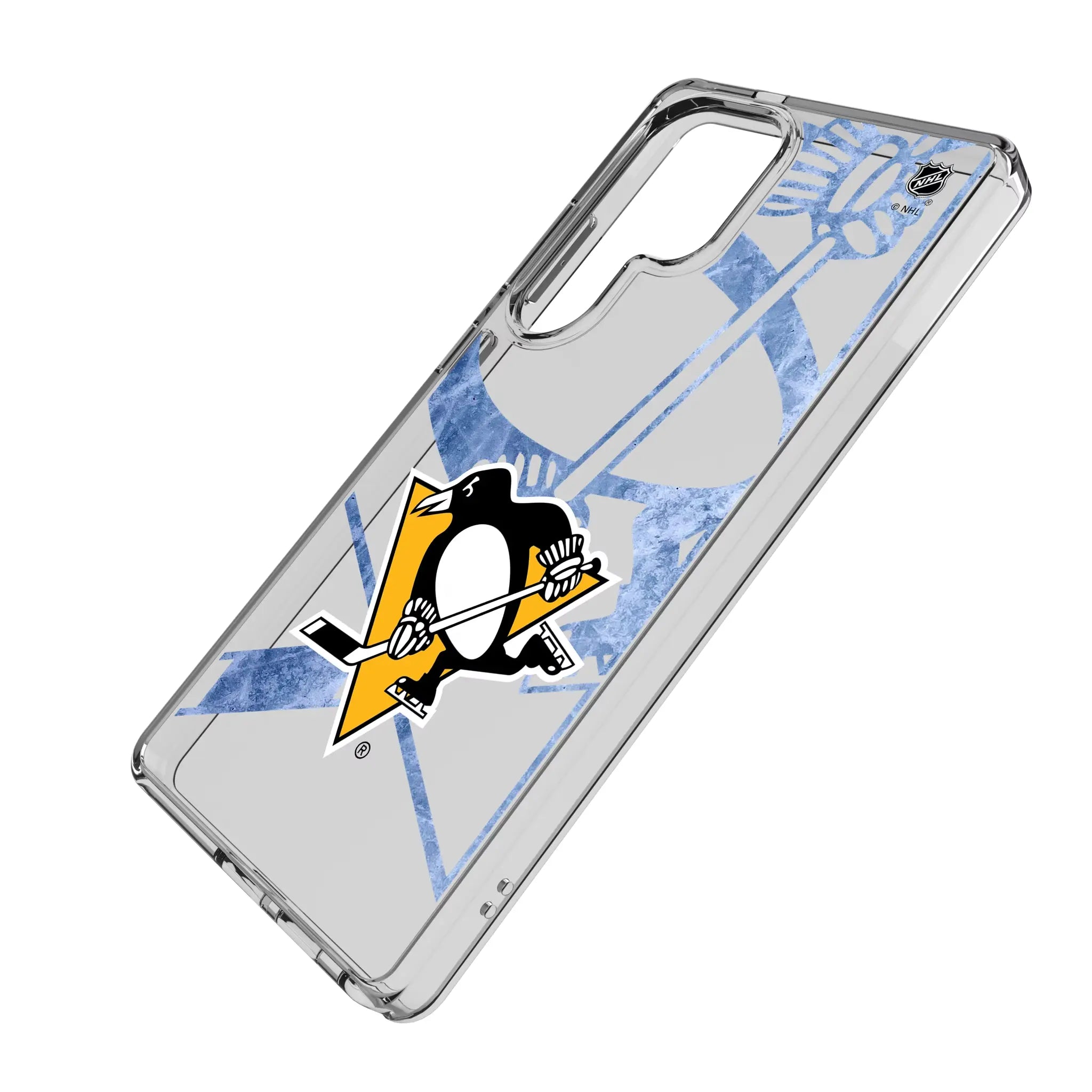 Pittsburgh Penguins Ice Tilt Galaxy Clear Phone Case for Samsung Galaxy - Isometric View#Device_Galaxy S25 Ultra