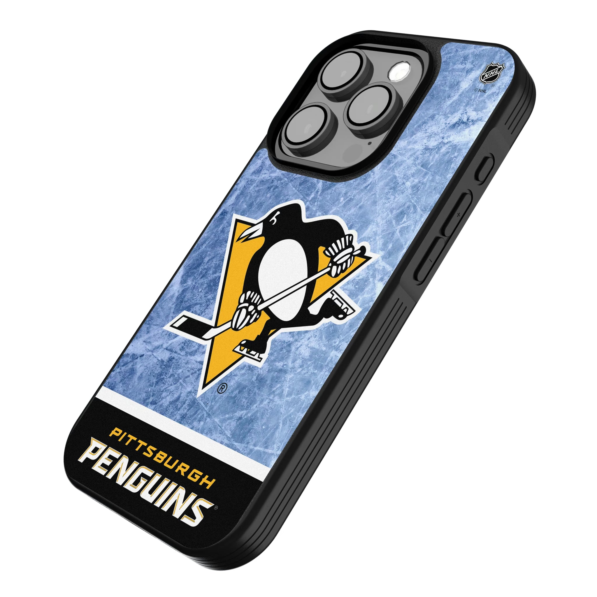 Pittsburgh Penguins Ice Wordmark iPhone Bump Phone Case for Apple iPhone - Isometric View