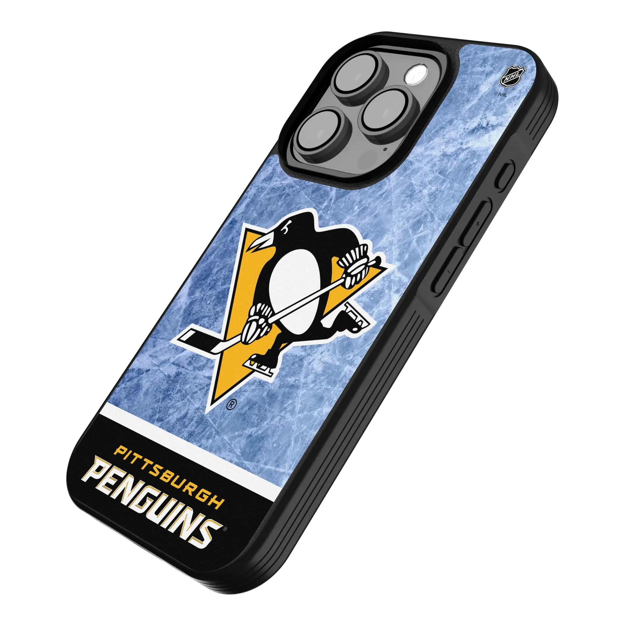 Pittsburgh Penguins Ice Wordmark iPhone Bump Phone Case for Apple iPhone - Isometric View