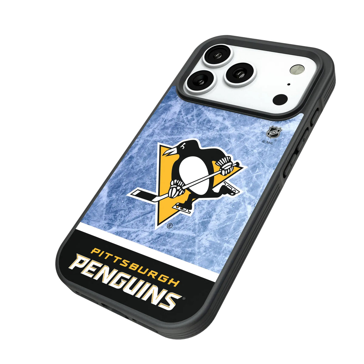 Pittsburgh Penguins Ice Wordmark iPhone Bump Phone Case for Apple iPhone - Isometric View#Device_iPhone 18 Pro