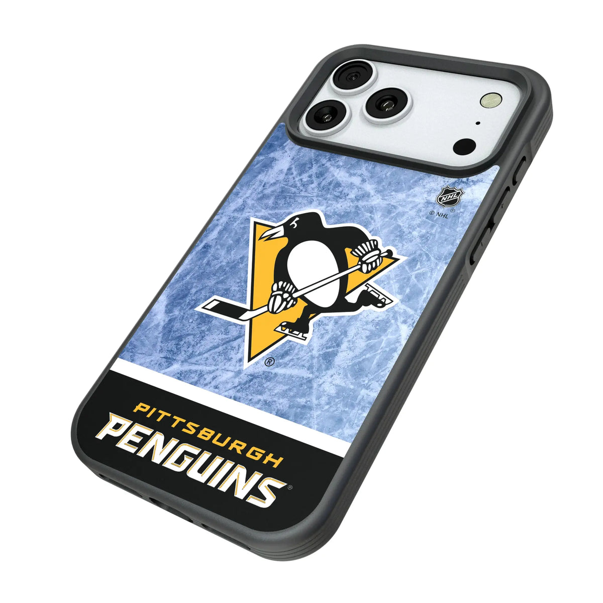Pittsburgh Penguins Ice Wordmark iPhone Bump Phone Case for Apple iPhone - Isometric View#Device_iPhone 18 Pro Max
