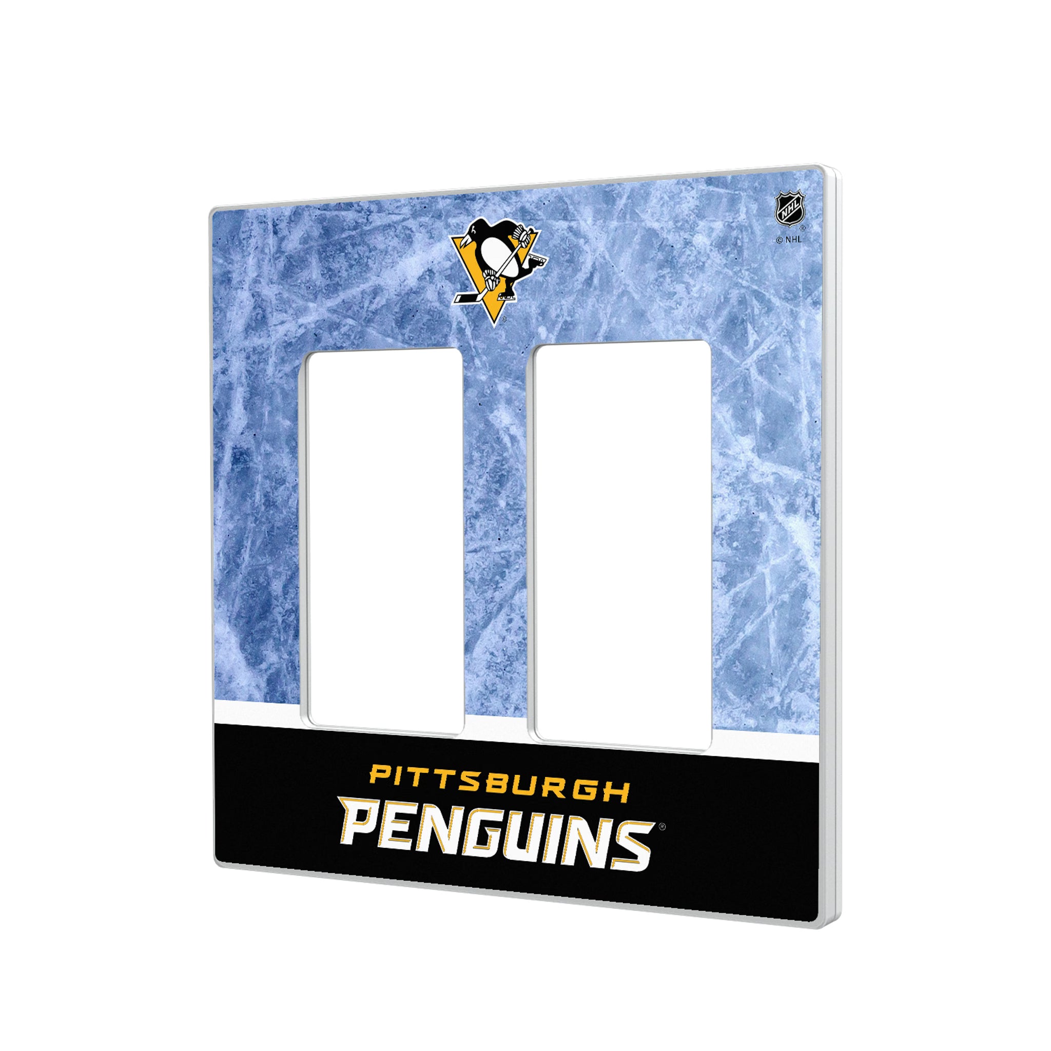 Pittsburgh Penguins Ice Wordmark Hidden-Screw Light Switch Plate#Style_Double Rocker