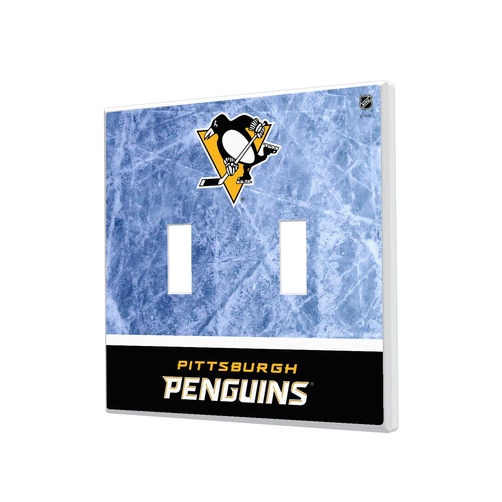 Pittsburgh Penguins Ice Wordmark Hidden-Screw Light Switch Plate#Style_Double Toggle