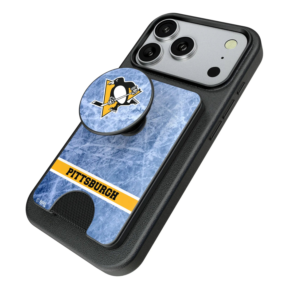 Pittsburgh Penguins Ice Wordmark Popsockets Wallet Magnetic - Isometric View