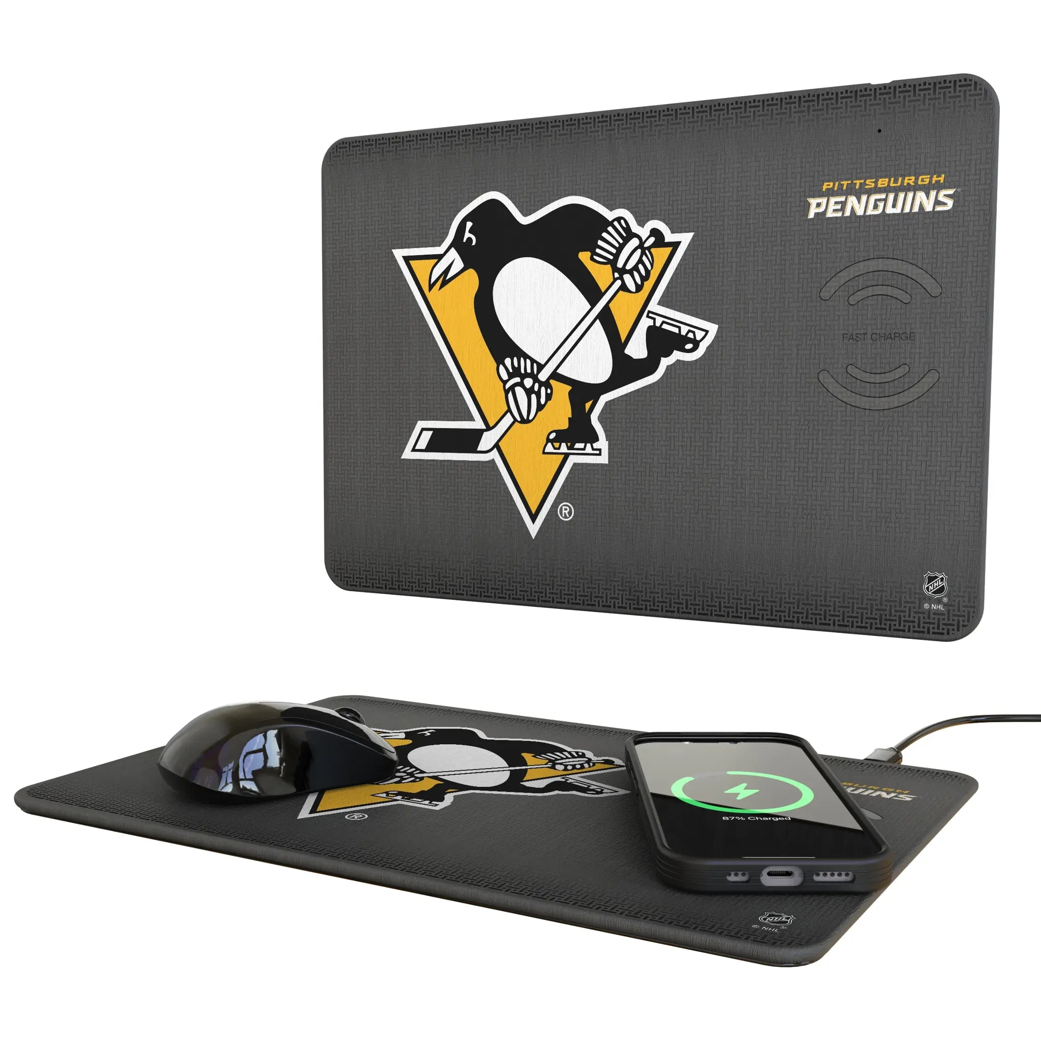 Pittsburgh Penguins Linen 15-Watt Wireless Charger and Mouse Pad