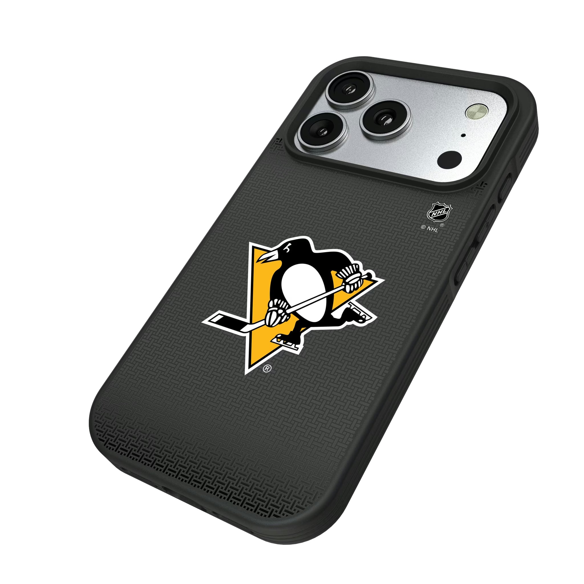 Pittsburgh Penguins Linen iPhone Bump Phone Case for Apple iPhone - Isometric View#Device_iPhone 17 Pro