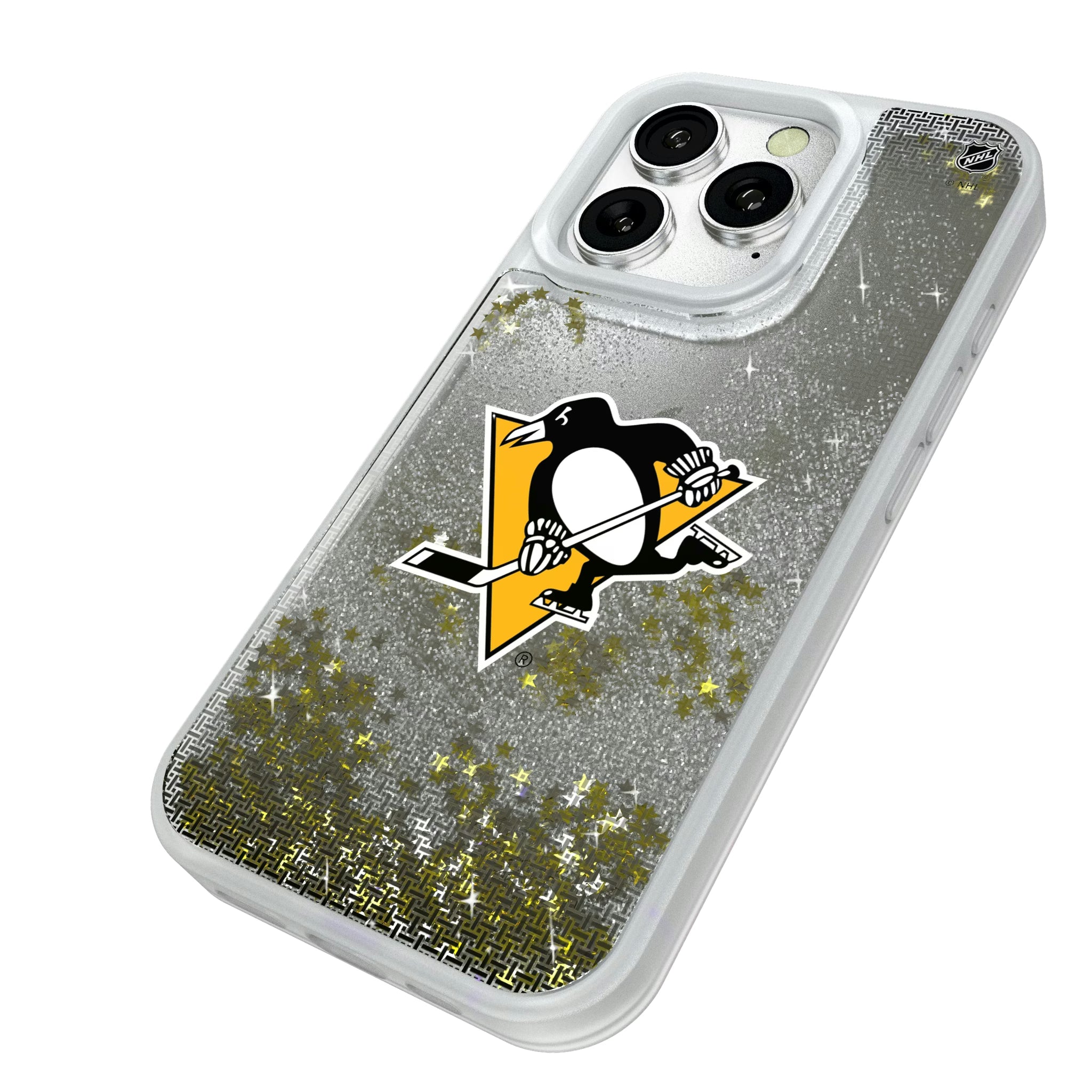 Pittsburgh Penguins Linen iPhone Glitter Phone Case for Apple iPhone - Isometric View#Device_iPhone 16 Pro