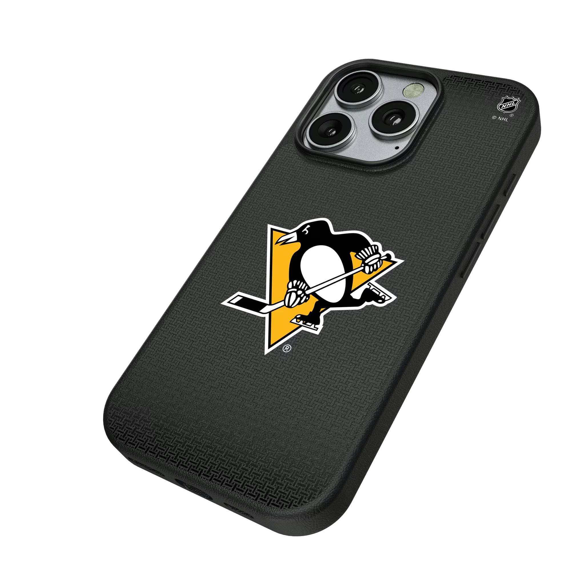 Pittsburgh Penguins Linen iPhone MagSafe Compatible Phone Case for Apple iPhone - Isometric View