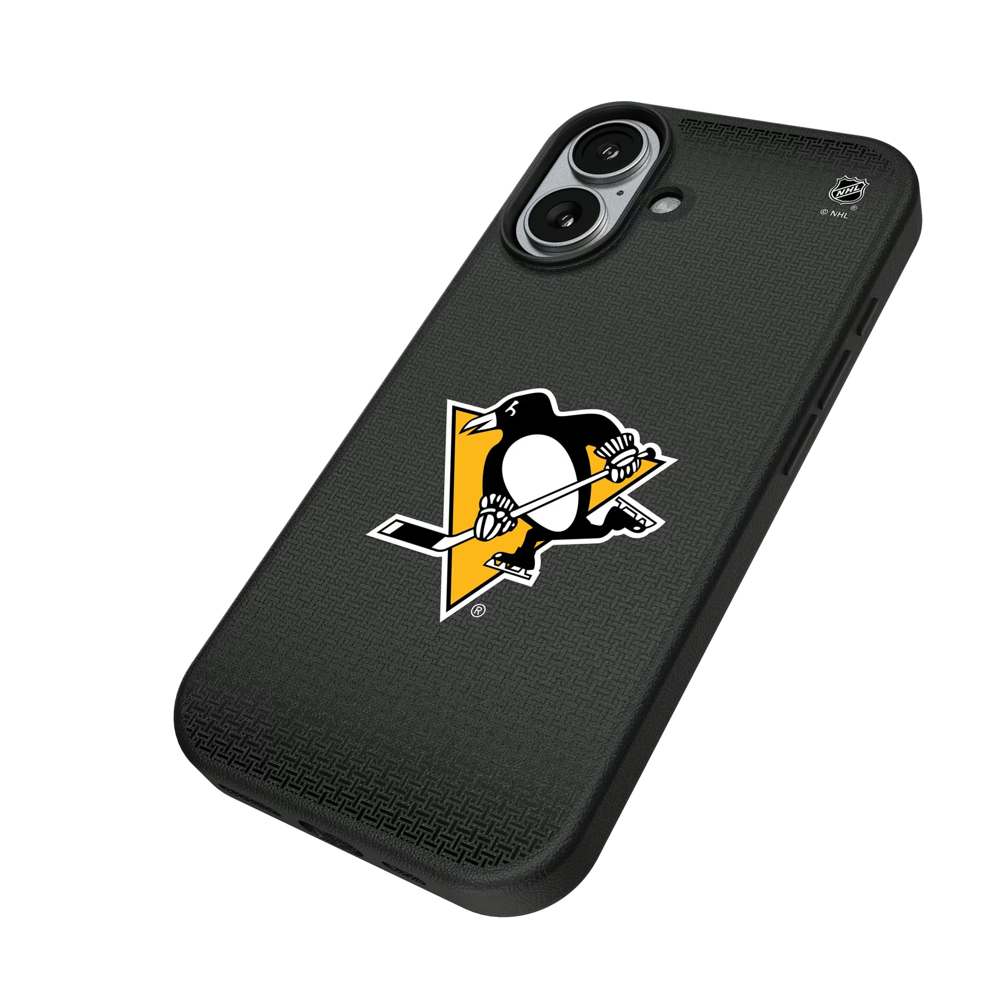 Pittsburgh Penguins Linen iPhone MagSafe Compatible Phone Case for Apple iPhone - Isometric View#Device_iPhone 17