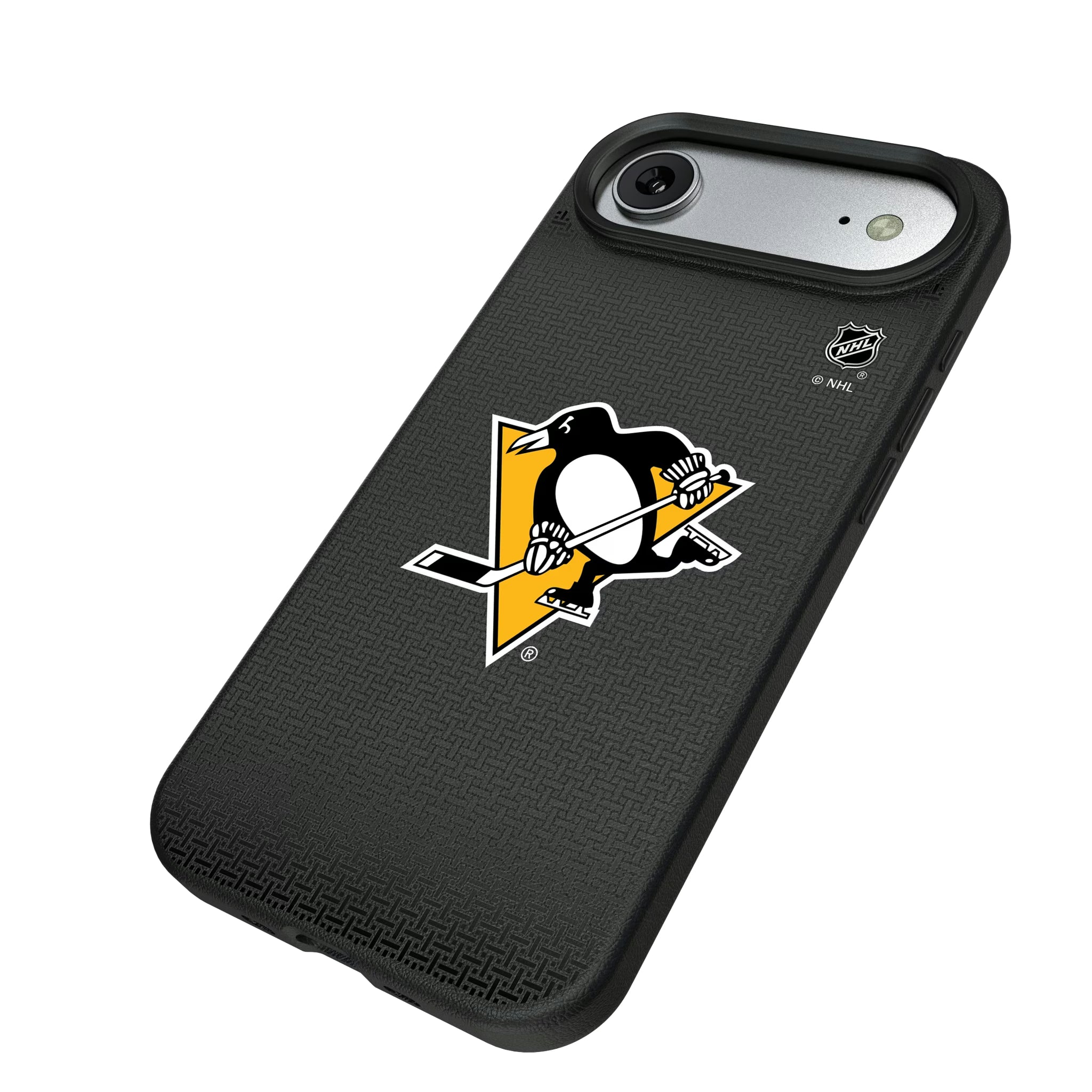 Pittsburgh Penguins Linen iPhone MagSafe Compatible Phone Case for Apple iPhone - Isometric View#Device_iPhone Air