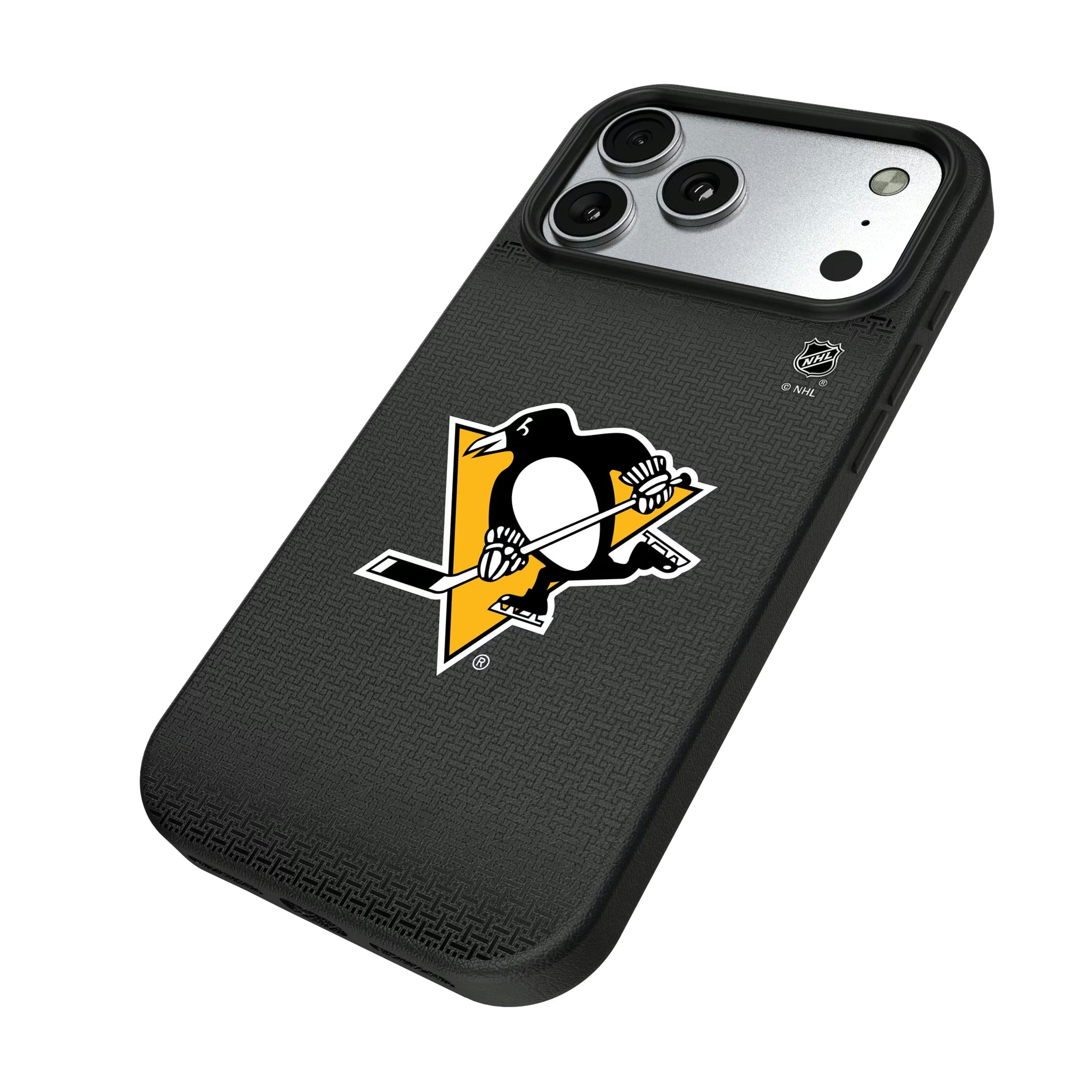 Pittsburgh Penguins Linen iPhone MagSafe Compatible Phone Case for Apple iPhone - Isometric View#Device_iPhone 17 Pro Max