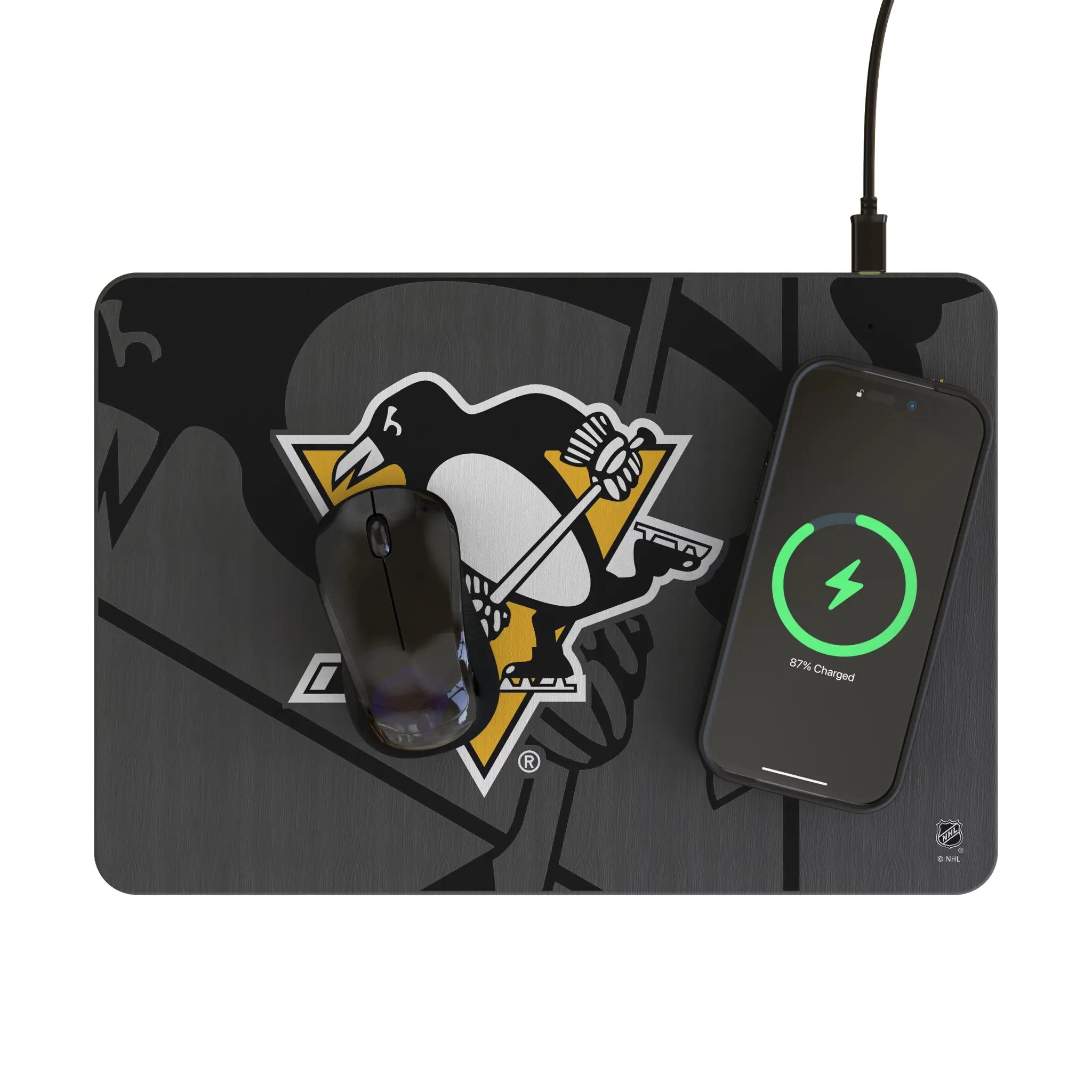 Pittsburgh Penguins Monocolor Tilt 15-Watt Wireless Charger and Mouse Pad - Lifestyle