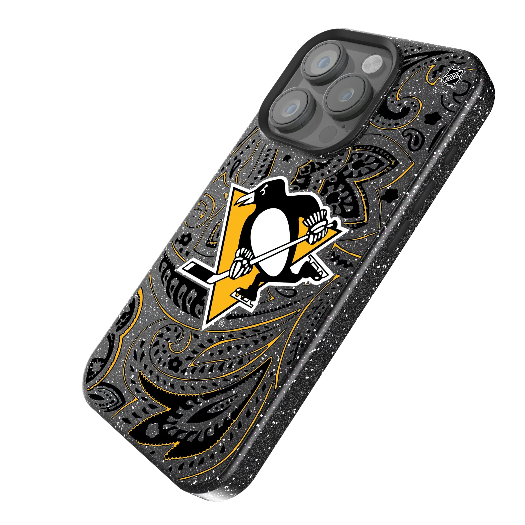 Pittsburgh Penguins Paisley iPhone Bling Phone Case for Apple iPhone - Isometric View
