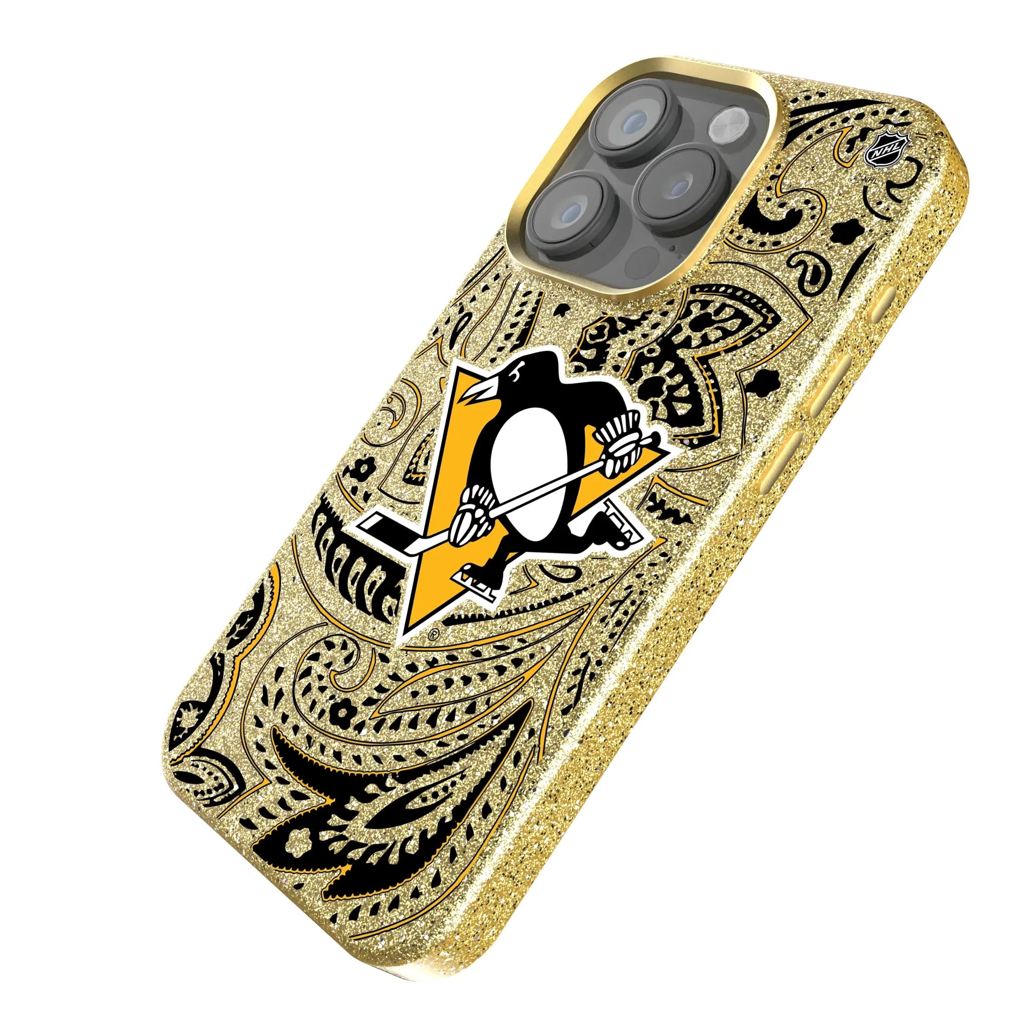 Pittsburgh Penguins Paisley iPhone Bling Phone Case for Apple iPhone - Isometric View