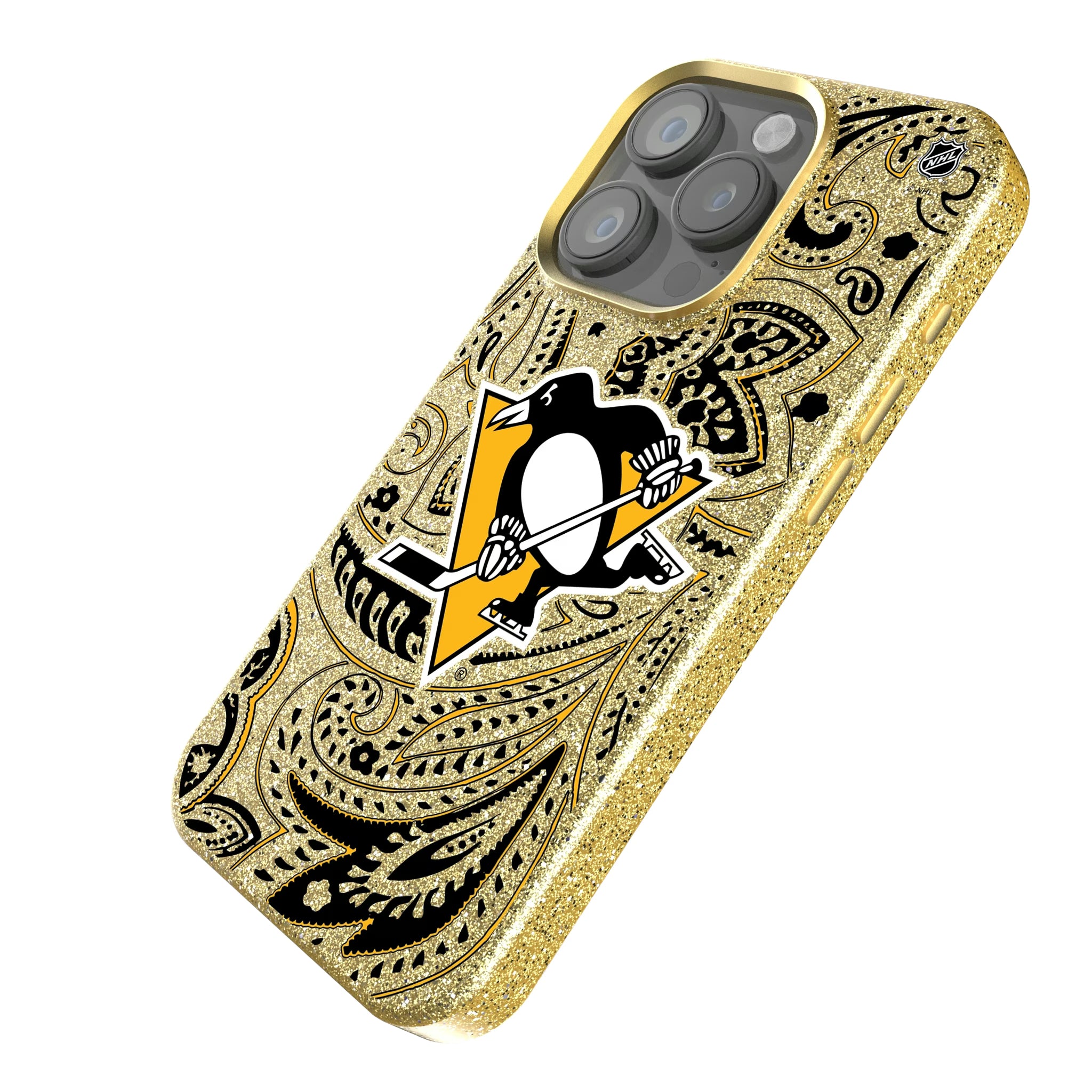 Pittsburgh Penguins Paisley iPhone Bling Phone Case for Apple iPhone - Isometric View