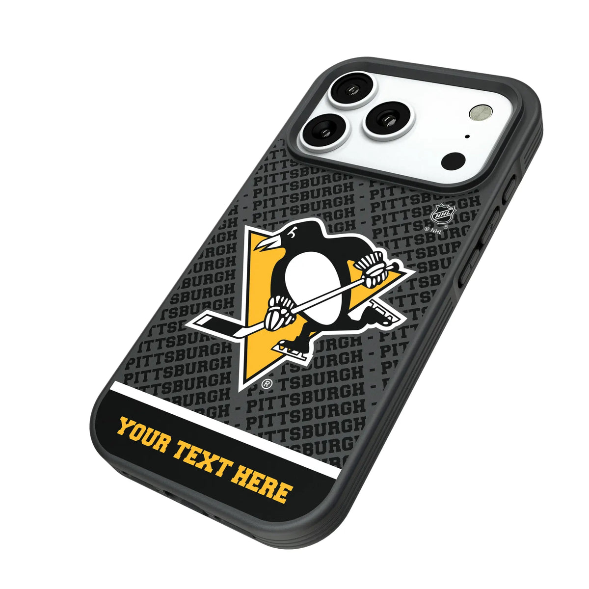 Pittsburgh Penguins Personalized EndZone Plus iPhone Bump Phone Case for Apple iPhone - Isometric View#Device_iPhone 18 Pro