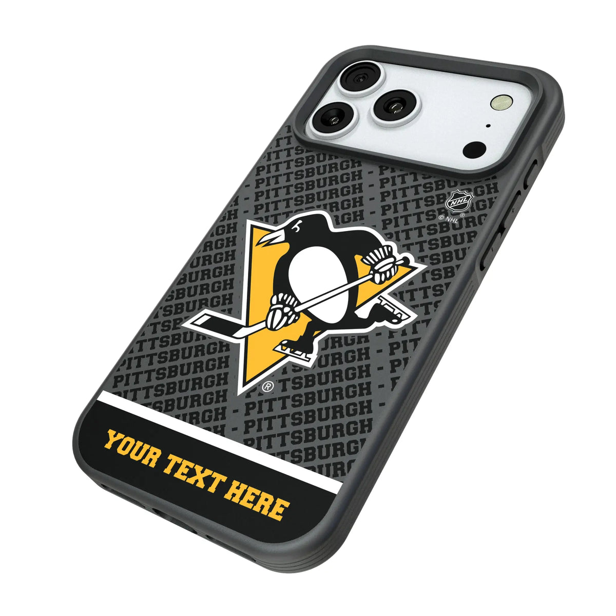 Pittsburgh Penguins Personalized EndZone Plus iPhone Bump Phone Case for Apple iPhone - Isometric View#Device_iPhone 18 Pro Max