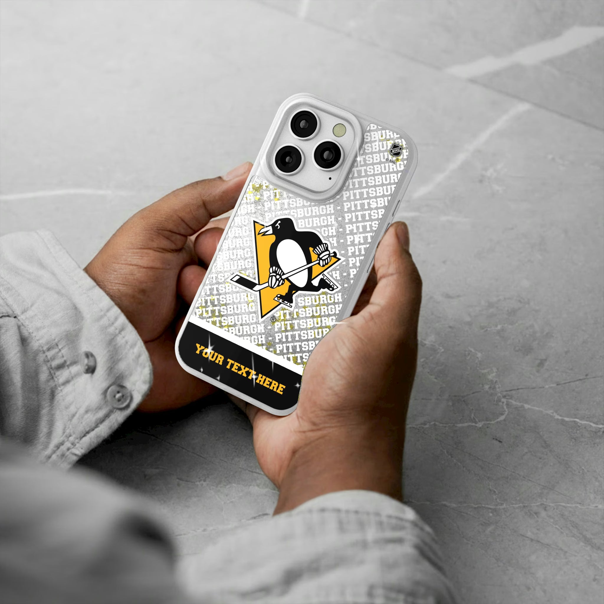 Pittsburgh Penguins Personalized EndZone Plus iPhone Glitter Phone Case for Apple iPhone - Lifestyle#Device_iPhone 16 Pro