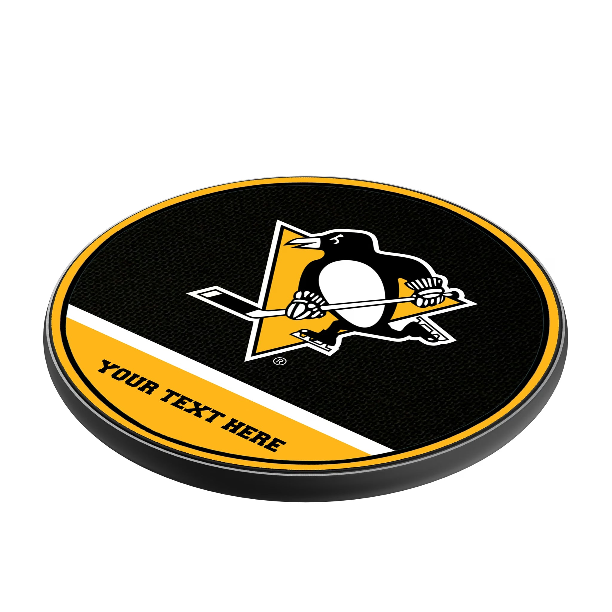 Pittsburgh Penguins Personalized Endzone Solid 15-Watt Wireless Charger - Isometric View