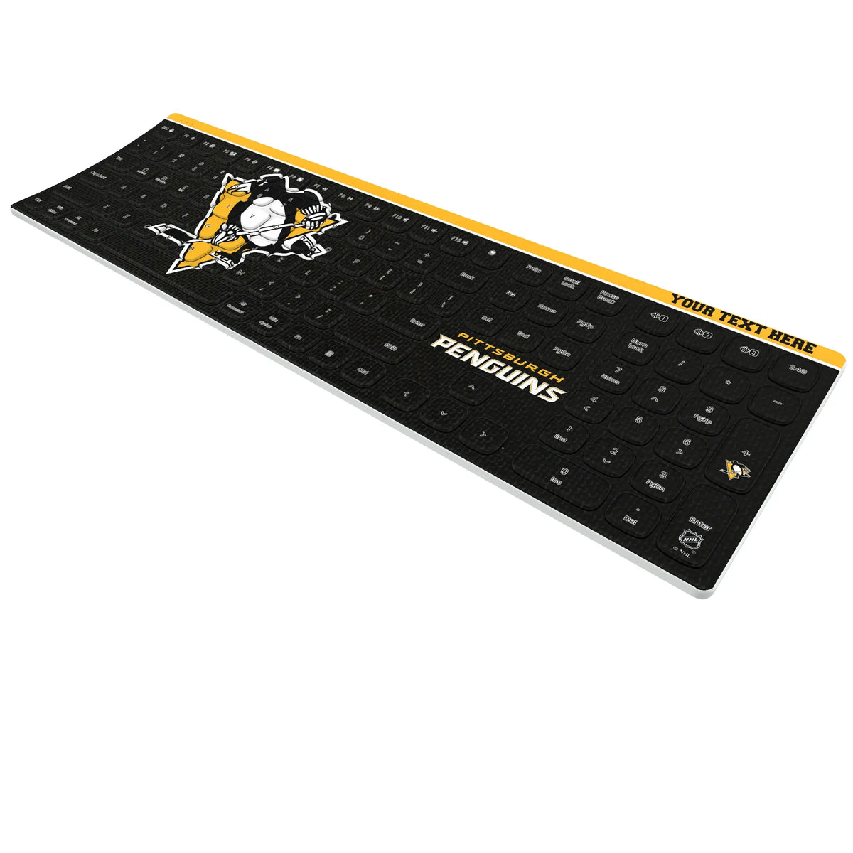 Pittsburgh Penguins Personalized Endzone Solid KKB605 Curved Wireless Keyboard - Isometric View