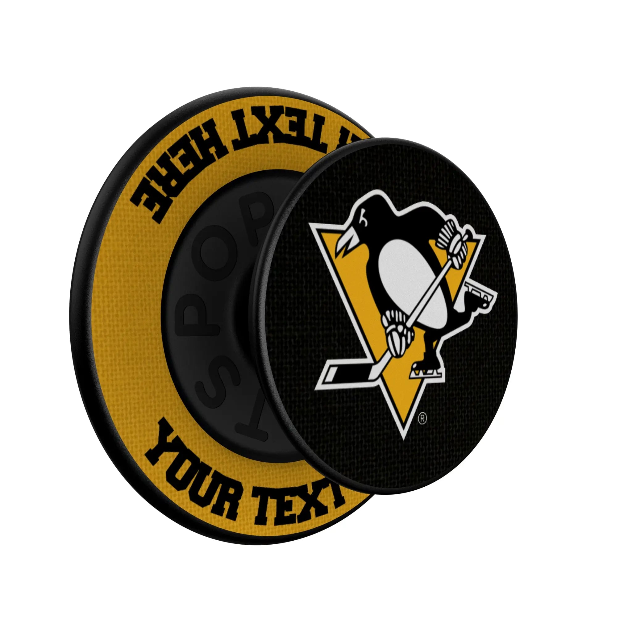 Pittsburgh Penguins Personalized Endzone Solid Popsockets Round Magnetic - Isometric View