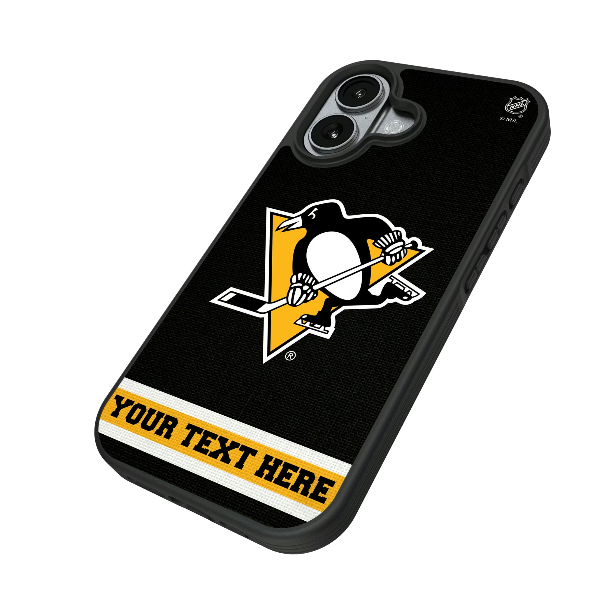 Pittsburgh Penguins Personalized Stripe iPhone Bump Phone Case for Apple iPhone - Isometric View#Device_iPhone 17
