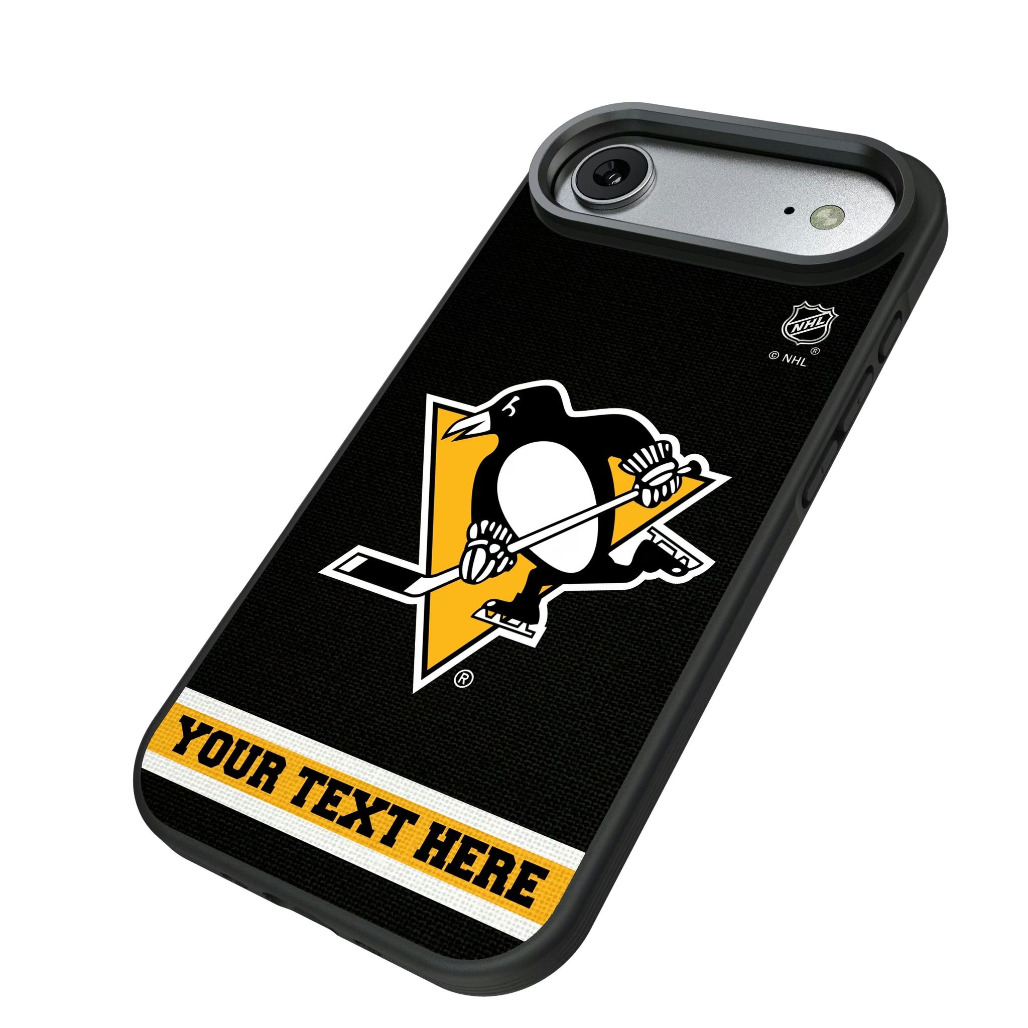 Pittsburgh Penguins Personalized Stripe iPhone Bump Phone Case for Apple iPhone - Isometric View#Device_iPhone Air