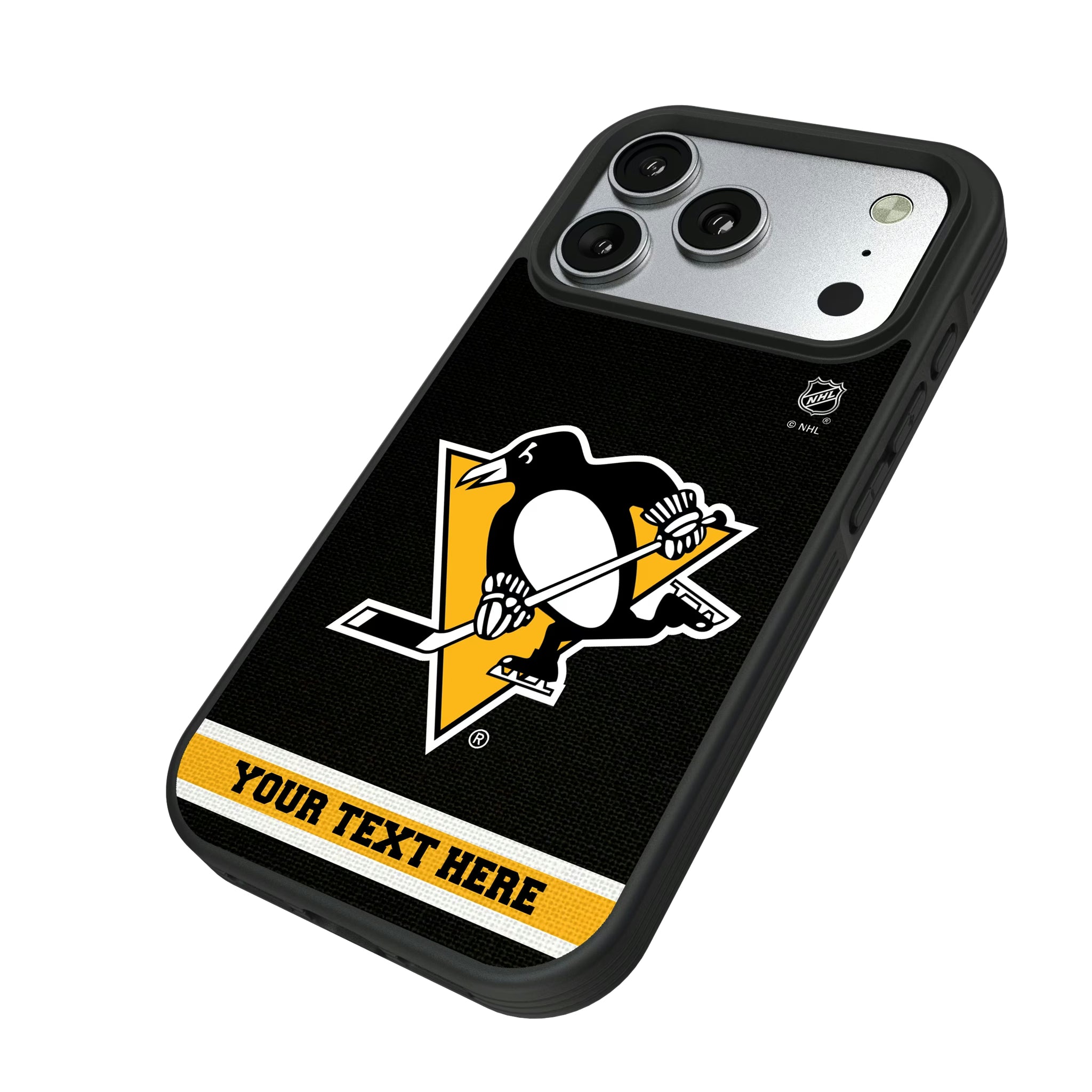 Pittsburgh Penguins Personalized Stripe iPhone Bump Phone Case for Apple iPhone - Isometric View#Device_iPhone 17 Pro