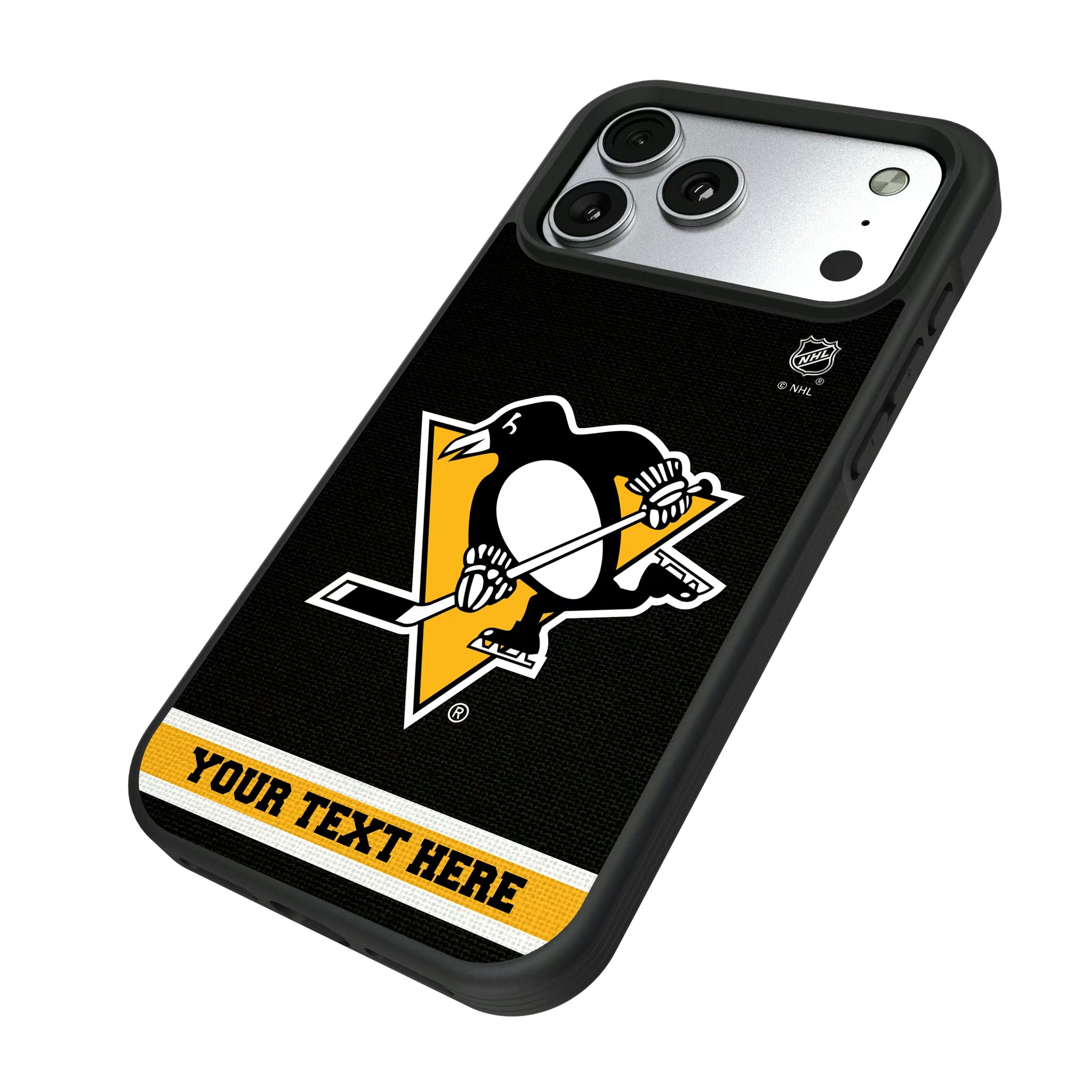 Pittsburgh Penguins Personalized Stripe iPhone Bump Phone Case for Apple iPhone - Isometric View#Device_iPhone 17 Pro Max