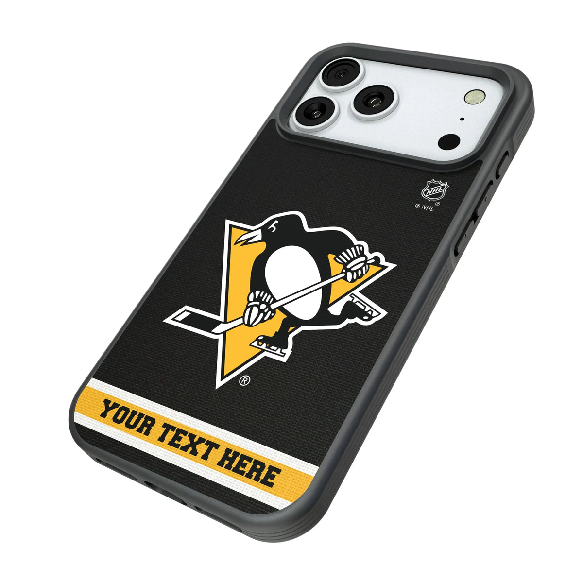 Pittsburgh Penguins Personalized Stripe iPhone Bump Phone Case for Apple iPhone - Isometric View#Device_iPhone 18 Pro Max