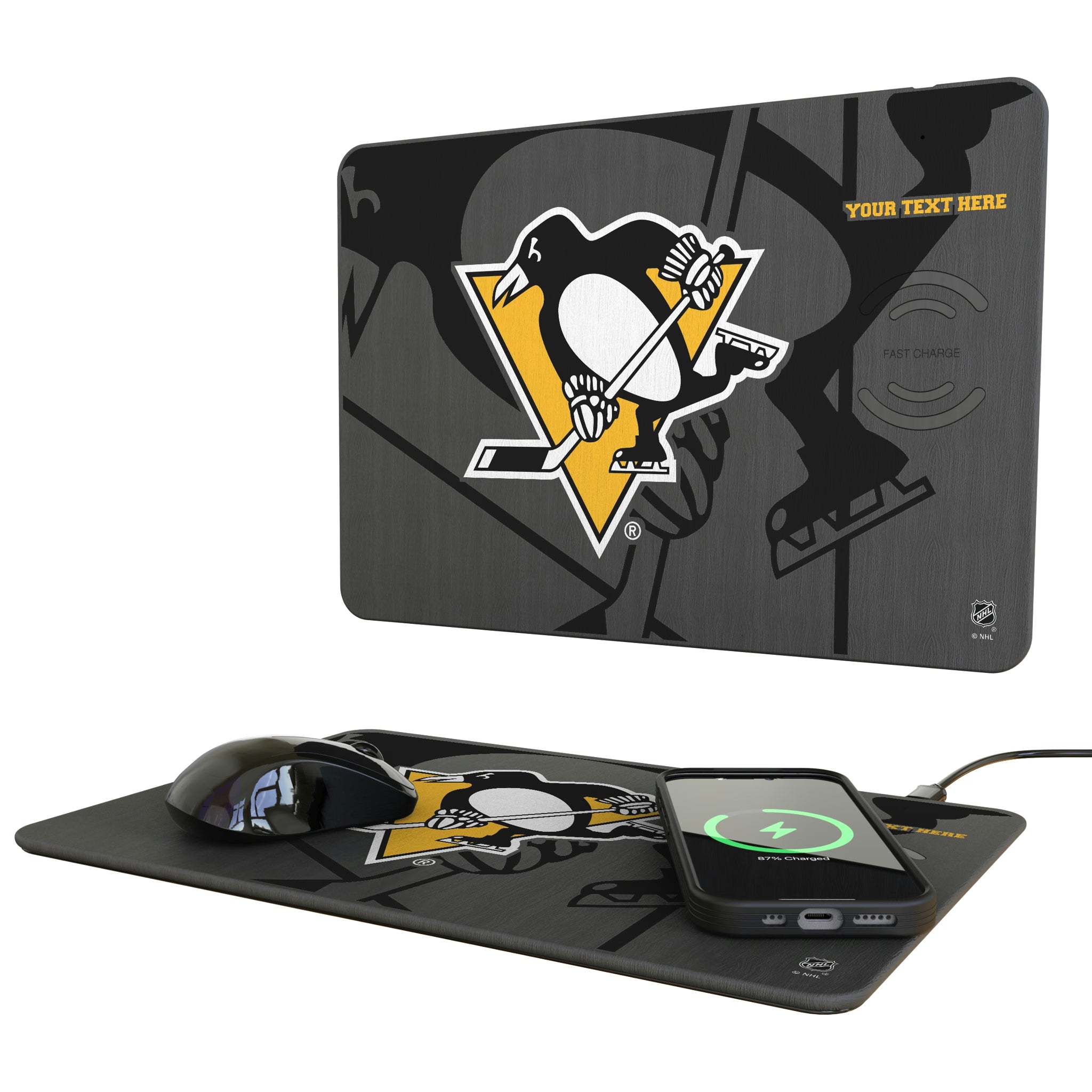 Pittsburgh Penguins Personalized Tilt 15-Watt Wireless Charger and Mouse Pad