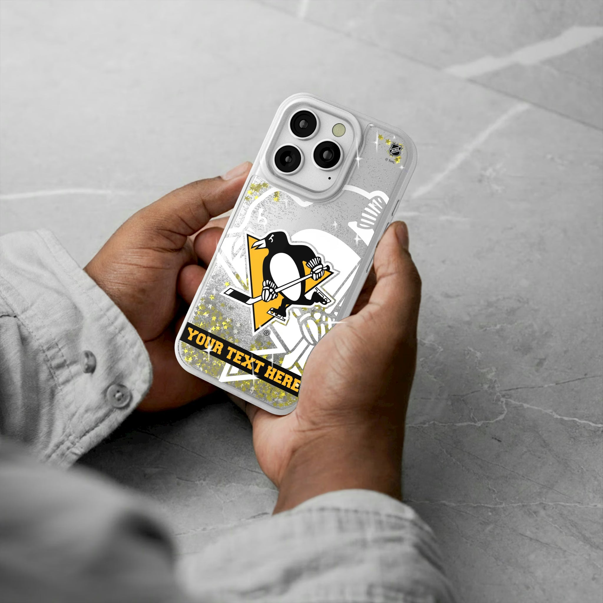 Pittsburgh Penguins Personalized Tilt iPhone Glitter Phone Case for Apple iPhone - Lifestyle#Device_iPhone 16 Pro