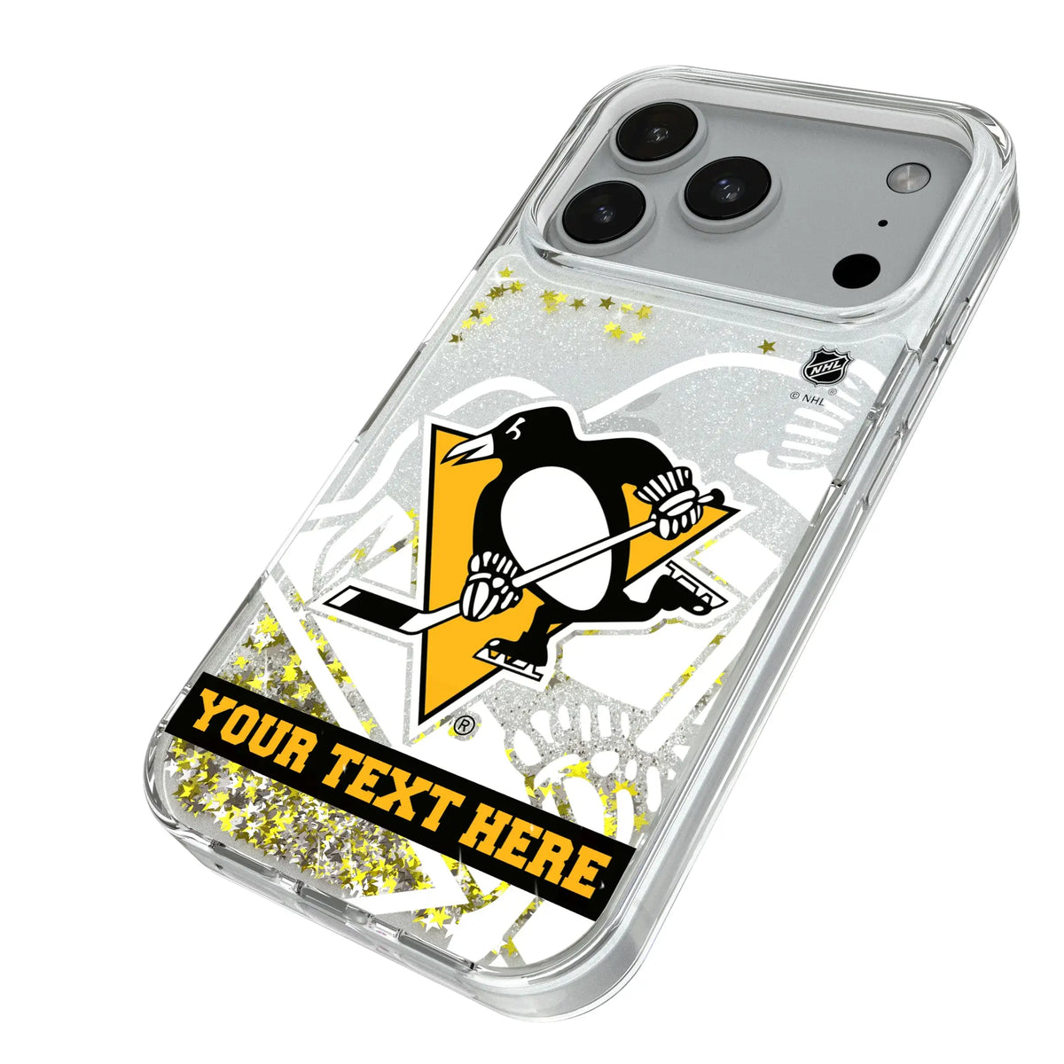 Pittsburgh Penguins Personalized Tilt iPhone Glitter Phone Case for Apple iPhone - Isometric View#Device_iPhone 18 Pro