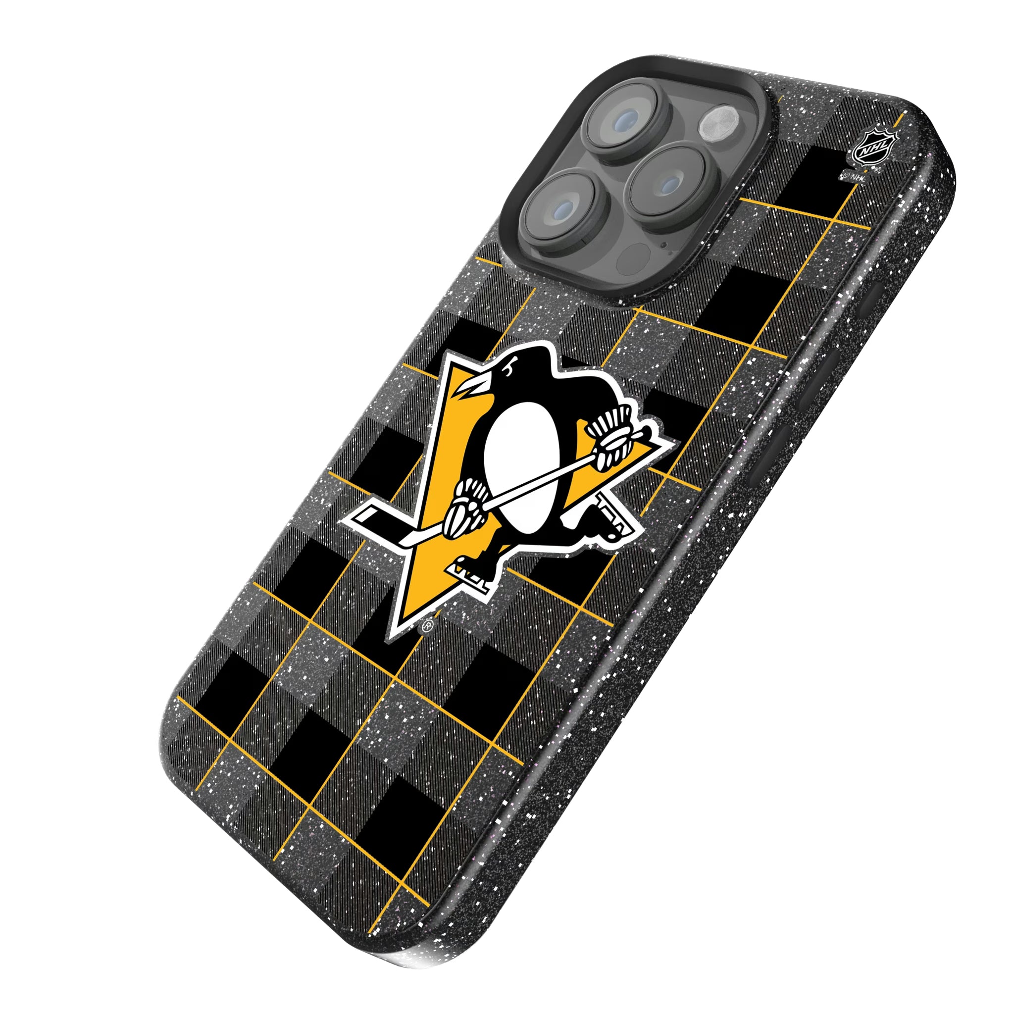 Pittsburgh Penguins Plaid iPhone Bling Phone Case for Apple iPhone - Isometric View