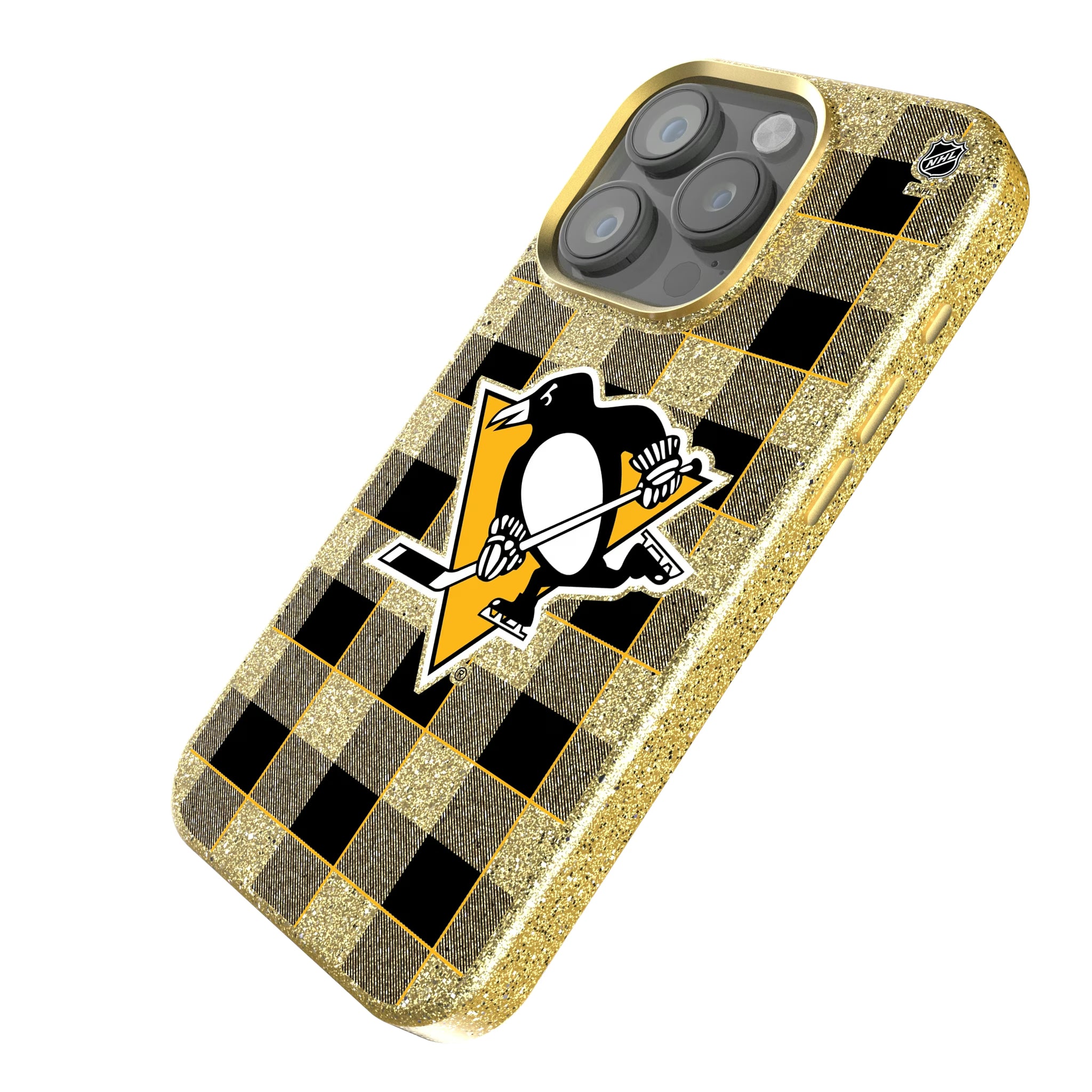 Pittsburgh Penguins Plaid iPhone Bling Phone Case for Apple iPhone - Isometric View