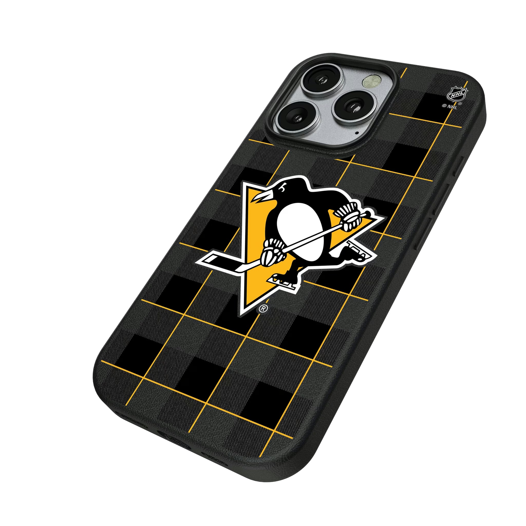 Pittsburgh Penguins Plaid iPhone MagSafe Compatible Phone Case for Apple iPhone - Isometric View