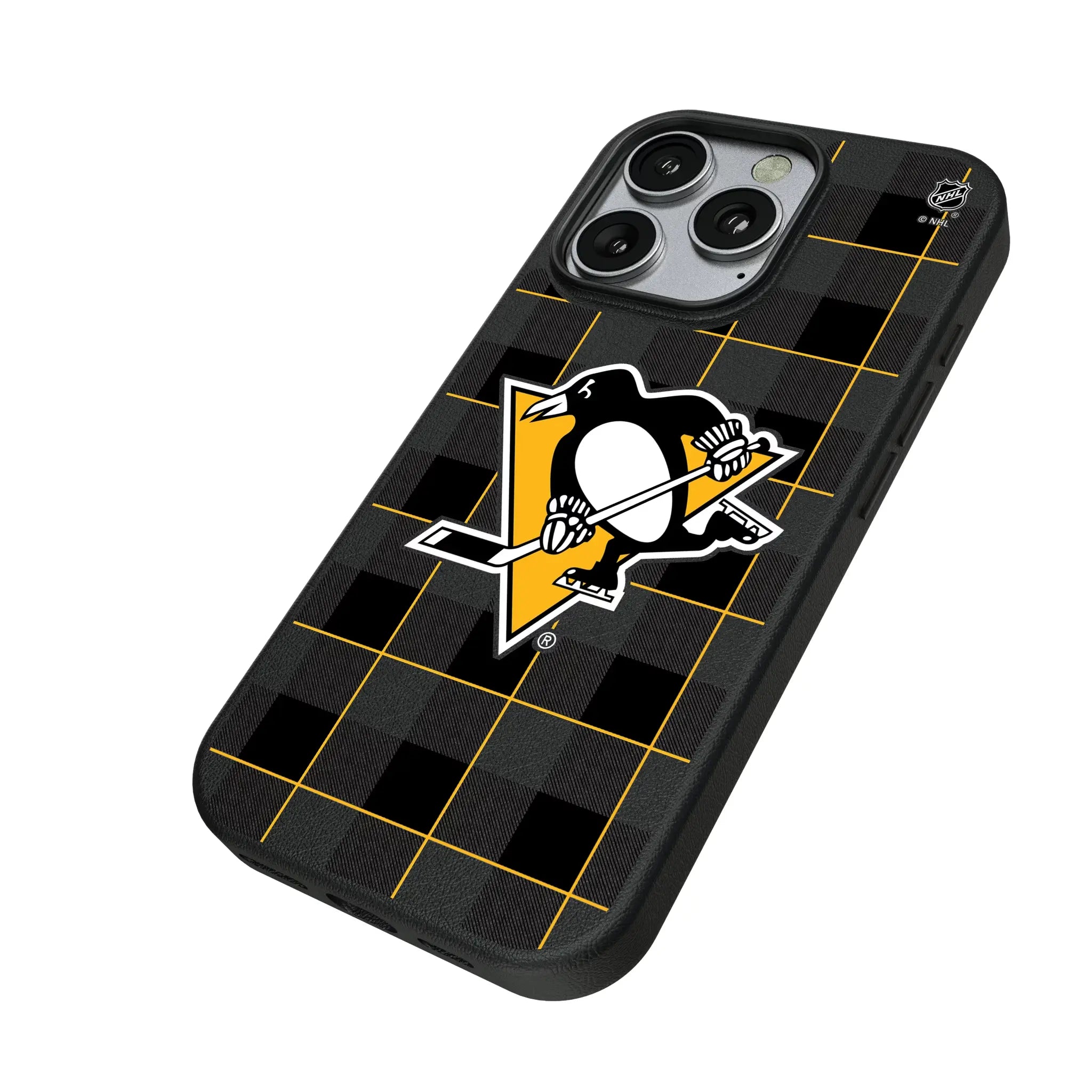 Pittsburgh Penguins Plaid iPhone MagSafe Compatible Phone Case for Apple iPhone - Isometric View