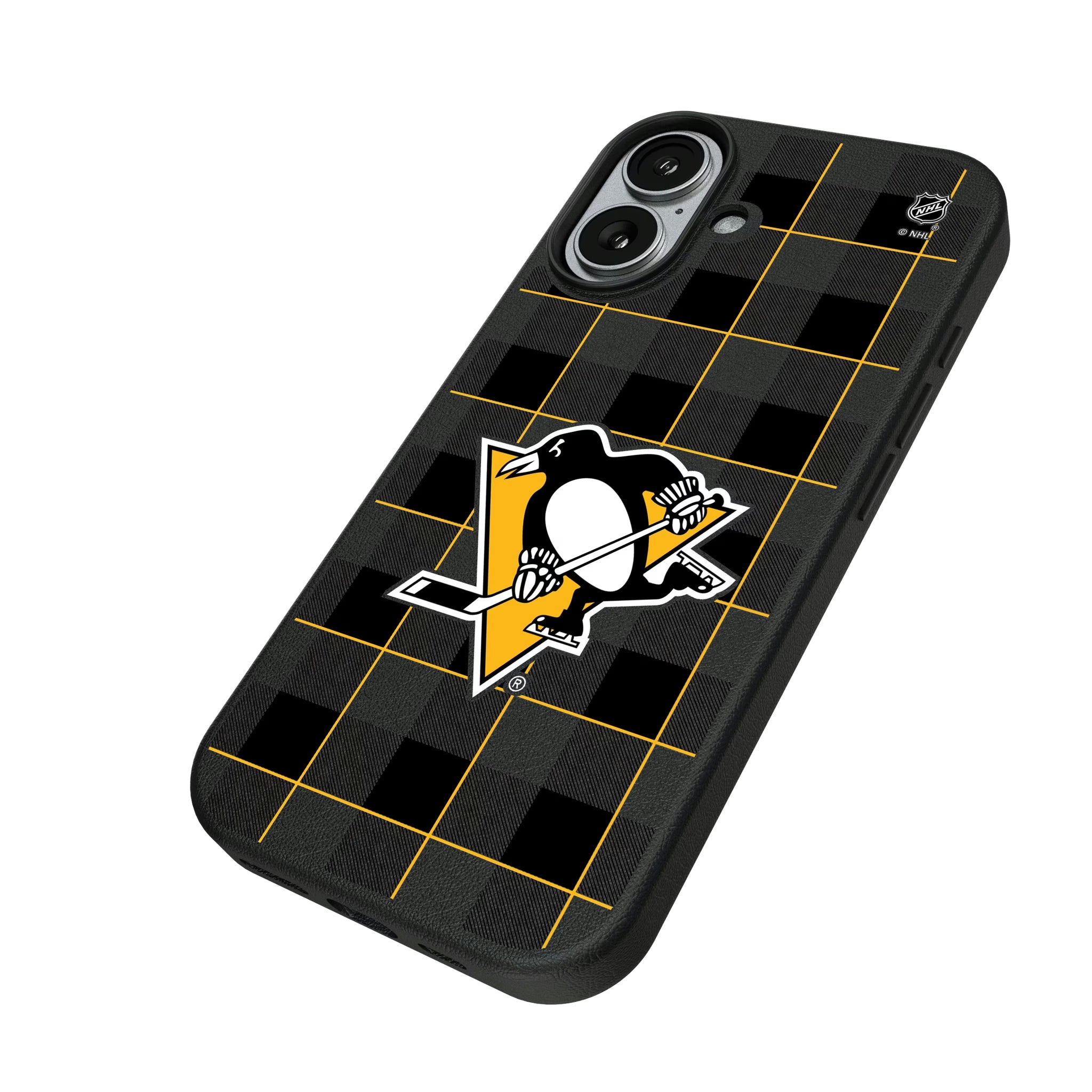 Pittsburgh Penguins Plaid iPhone MagSafe Compatible Phone Case for Apple iPhone - Isometric View#Device_iPhone 17