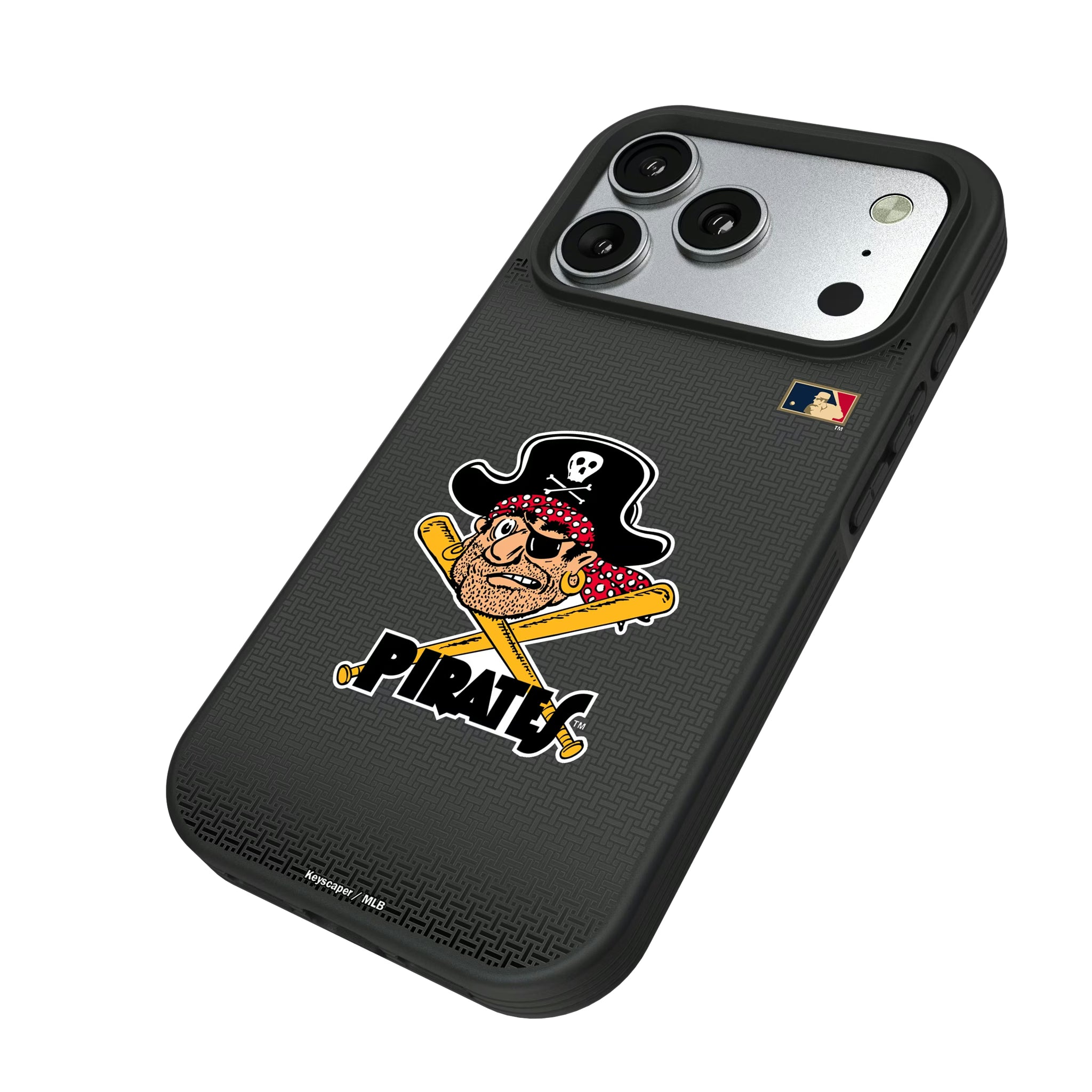 Pittsburgh Pirates 1958-1966 - Cooperstown Collection Linen iPhone Bump Phone Case for Apple iPhone - Isometric View#Device_iPhone 17 Pro