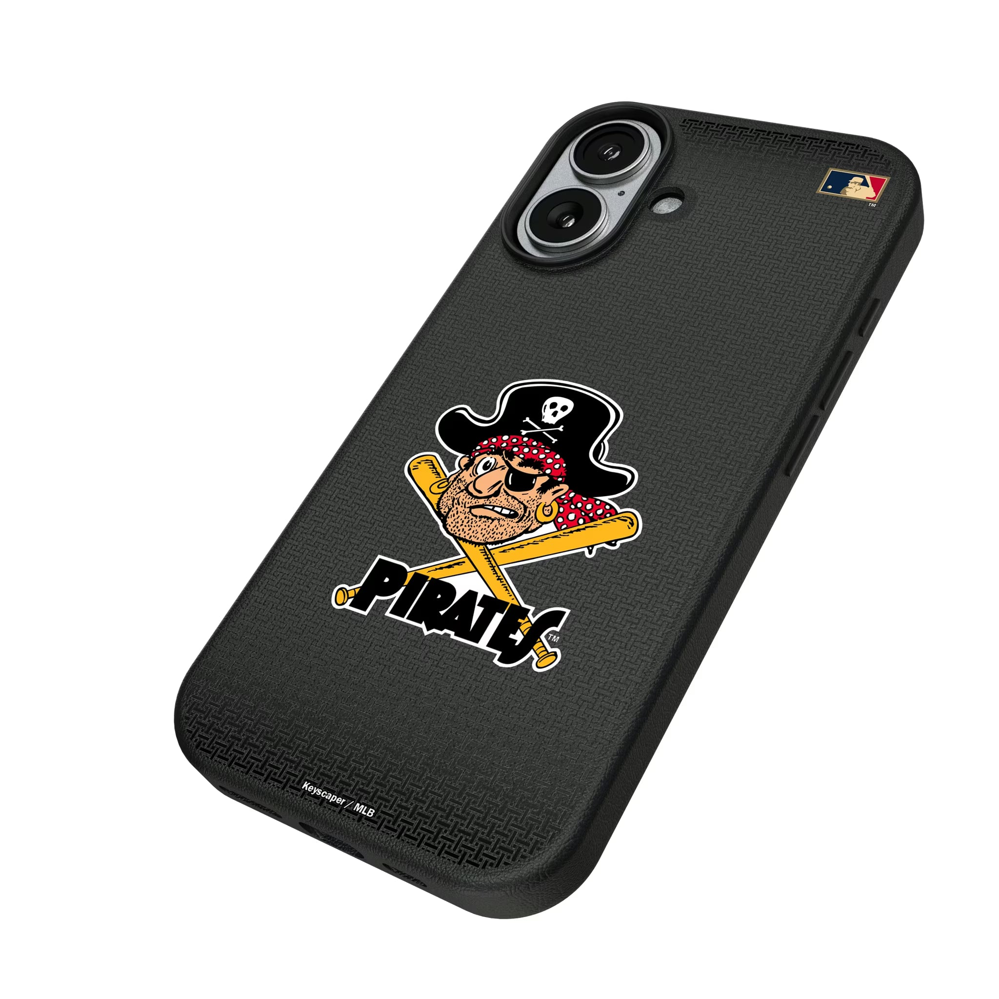 Pittsburgh Pirates 1958-1966 - Cooperstown Collection Linen iPhone MagSafe Compatible Phone Case for Apple iPhone - Isometric View#Device_iPhone 17