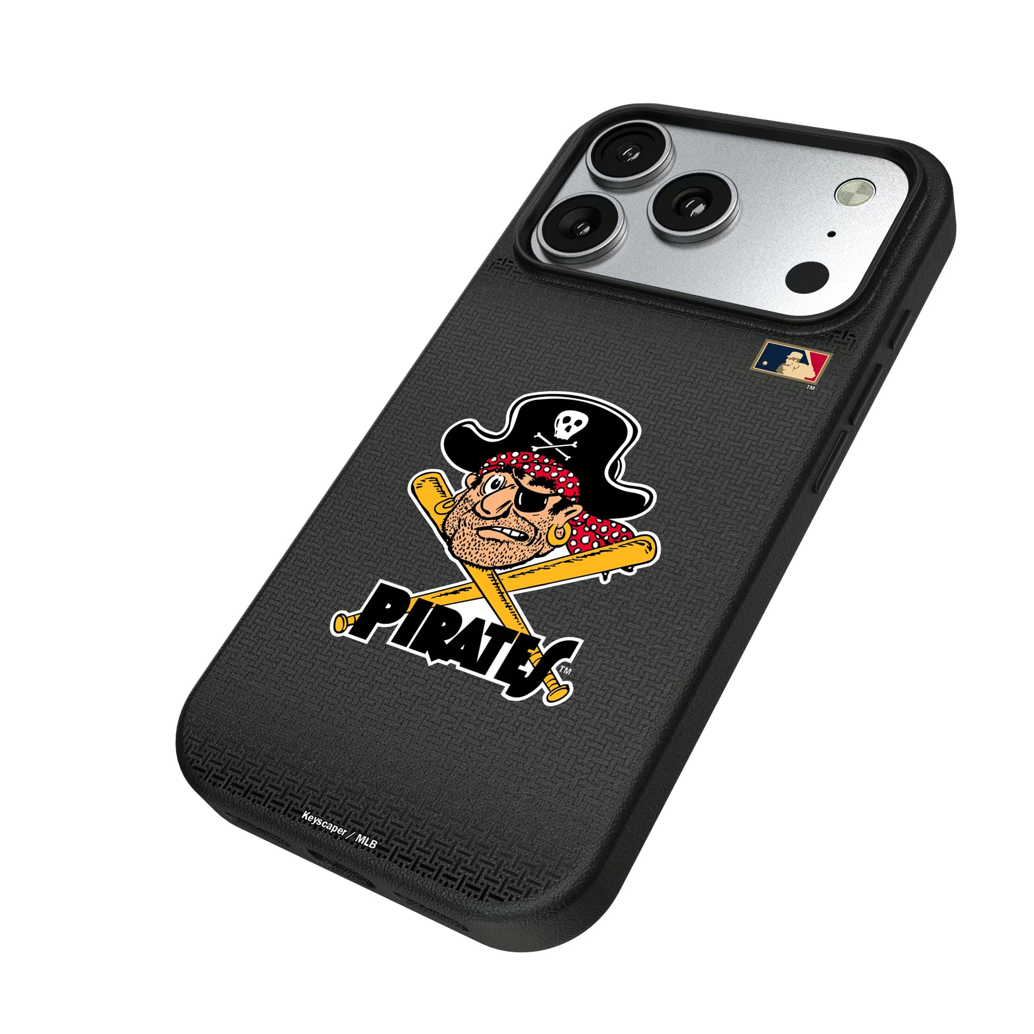 Pittsburgh Pirates 1958-1966 - Cooperstown Collection Linen iPhone MagSafe Compatible Phone Case for Apple iPhone - Isometric View#Device_iPhone 17 Pro