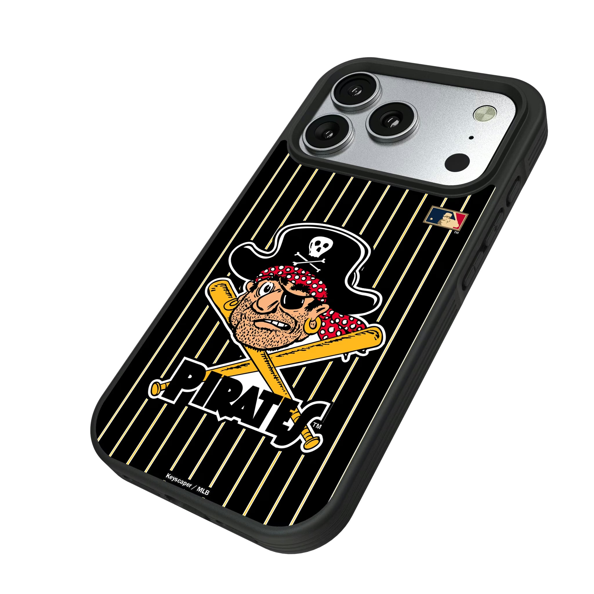 Pittsburgh Pirates 1958-1966 - Cooperstown Collection Pinstripe iPhone Bump Phone Case for Apple iPhone - Isometric View#Device_iPhone 17 Pro