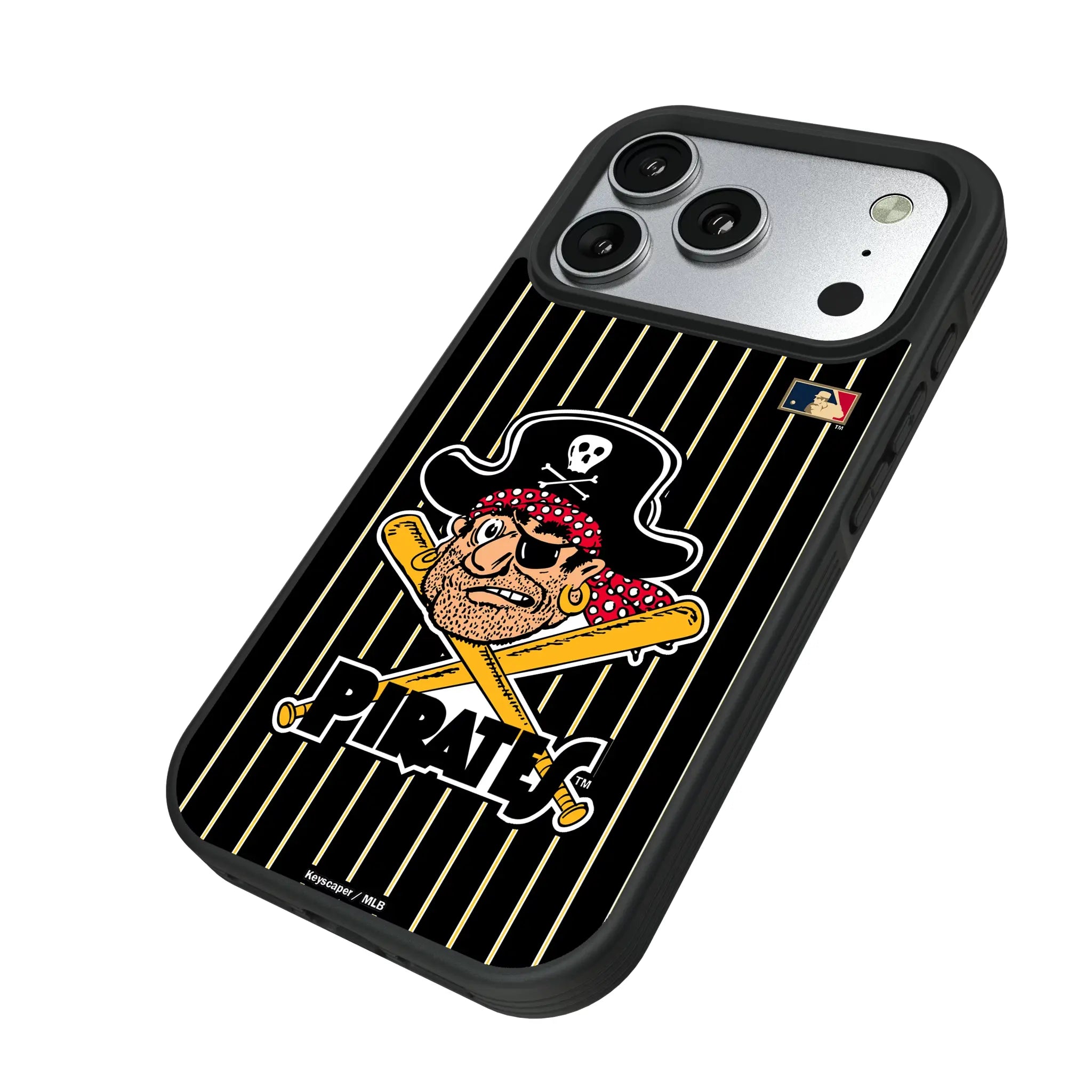 Pittsburgh Pirates 1958-1966 - Cooperstown Collection Pinstripe iPhone Bump Phone Case for Apple iPhone - Isometric View#Device_iPhone 17 Pro