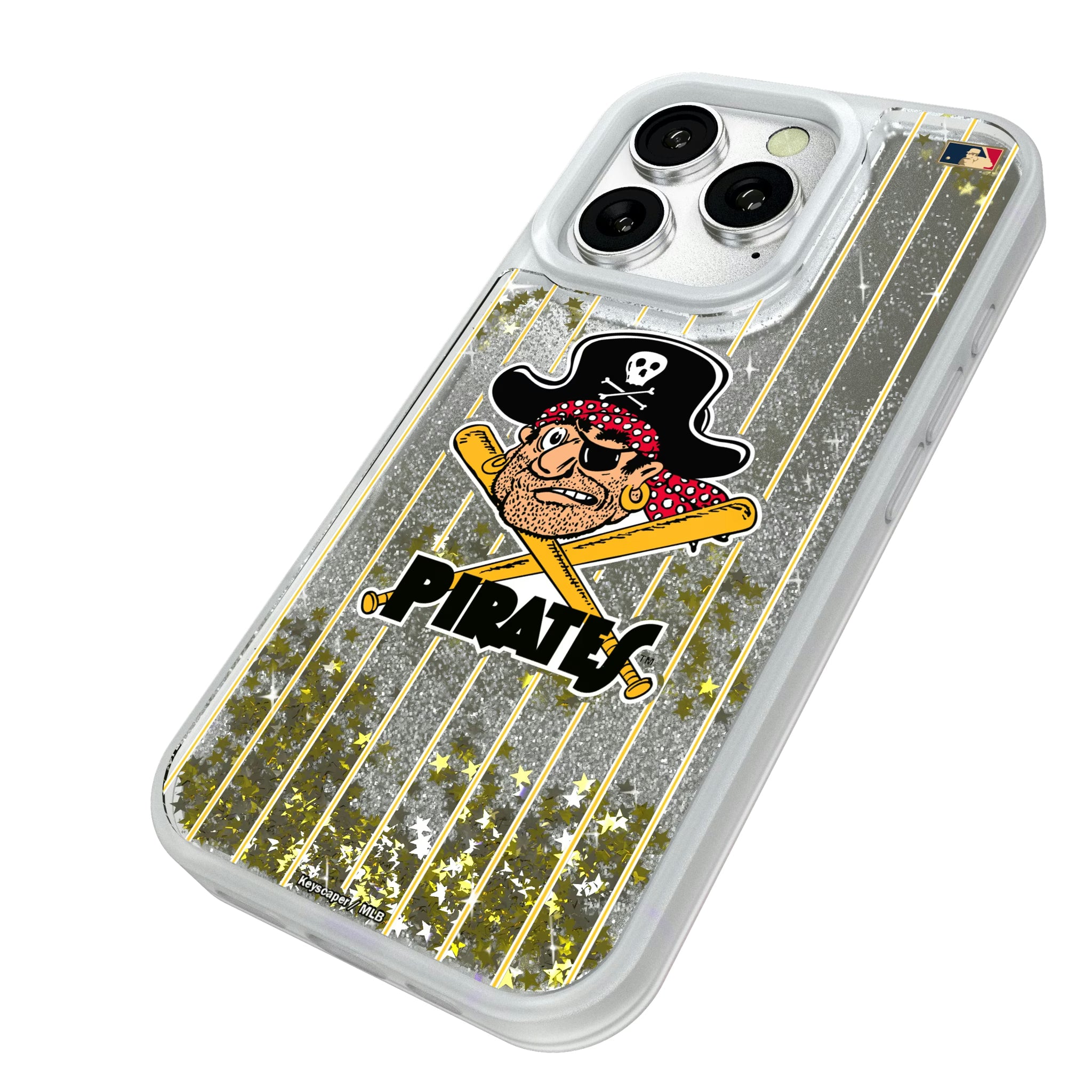 Pittsburgh Pirates 1958-1966 - Cooperstown Collection Pinstripe iPhone Glitter Phone Case for Apple iPhone - Isometric View#Device_iPhone 16 Pro