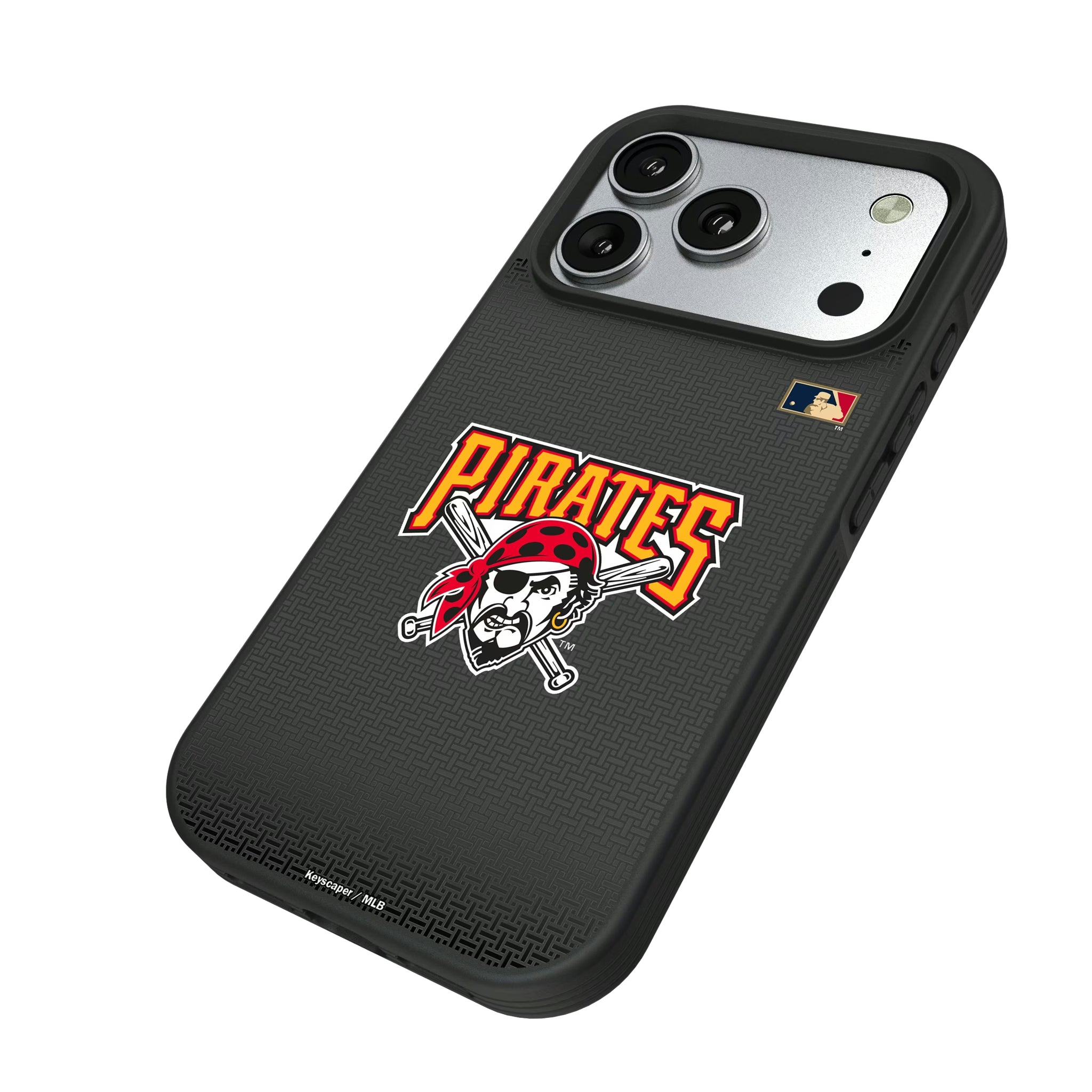 Pittsburgh Pirates 1997-2013 - Cooperstown Collection Linen iPhone Bump Phone Case for Apple iPhone - Isometric View#Device_iPhone 17 Pro