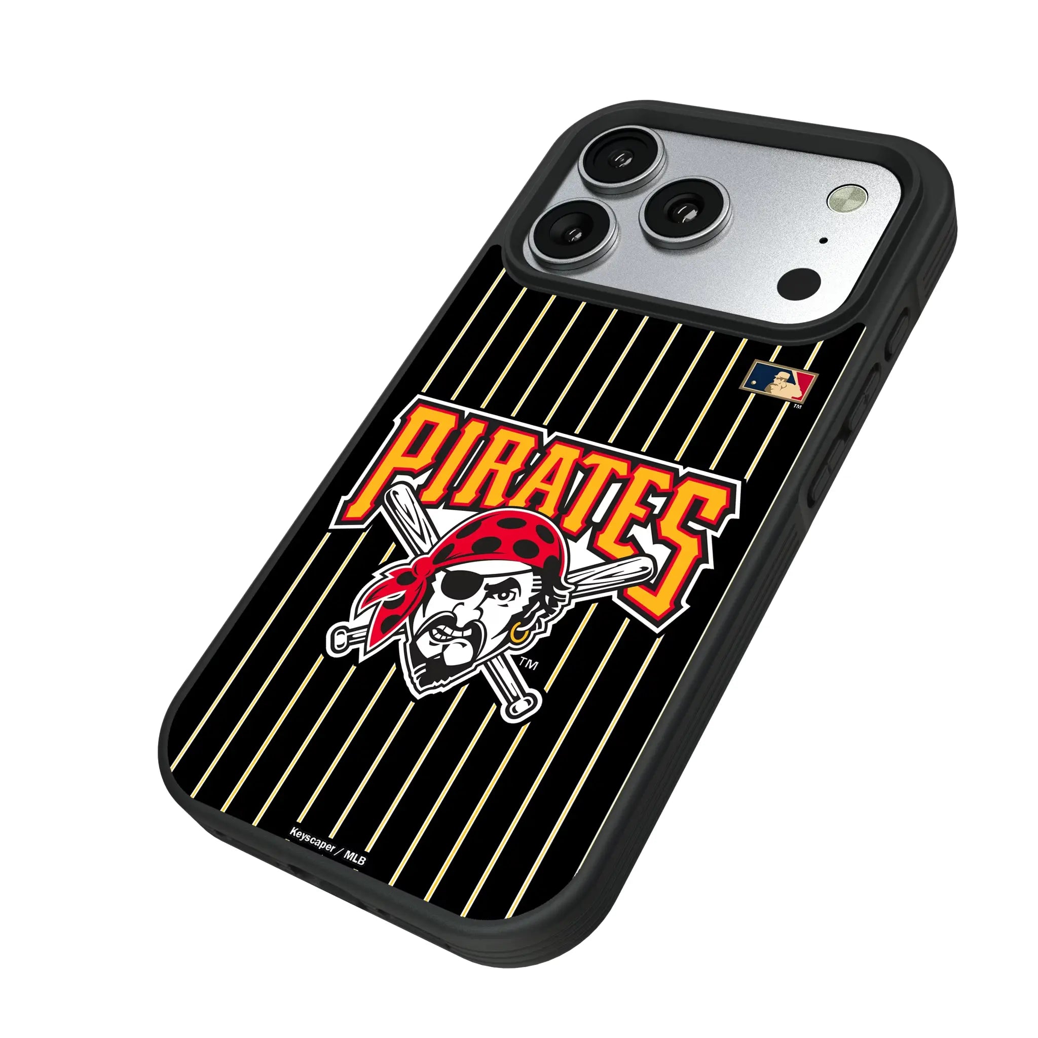 Pittsburgh Pirates 1997-2013 - Cooperstown Collection Pinstripe iPhone Bump Phone Case for Apple iPhone - Isometric View#Device_iPhone 17 Pro