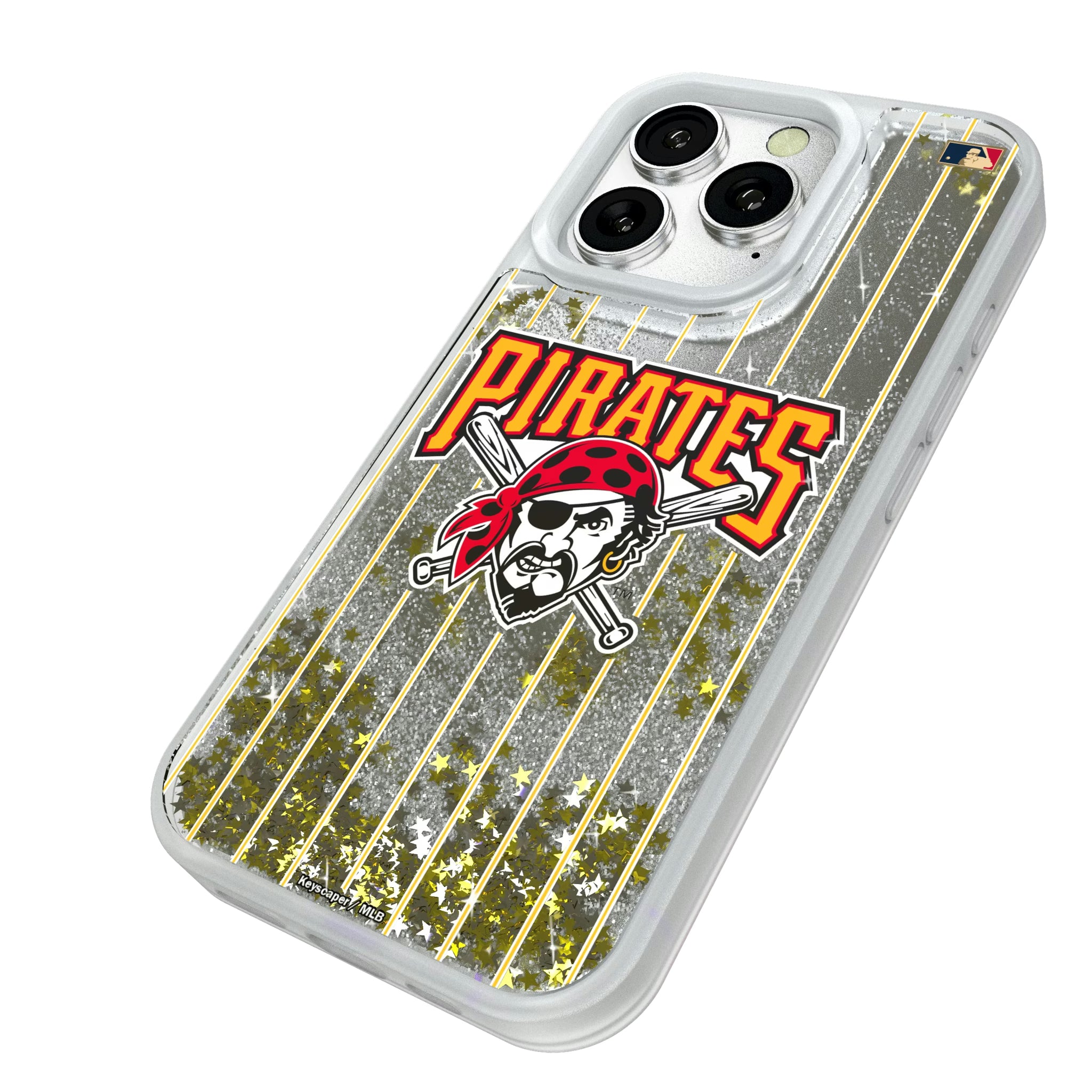 Pittsburgh Pirates 1997-2013 - Cooperstown Collection Pinstripe iPhone Glitter Phone Case for Apple iPhone - Isometric View#Device_iPhone 16 Pro